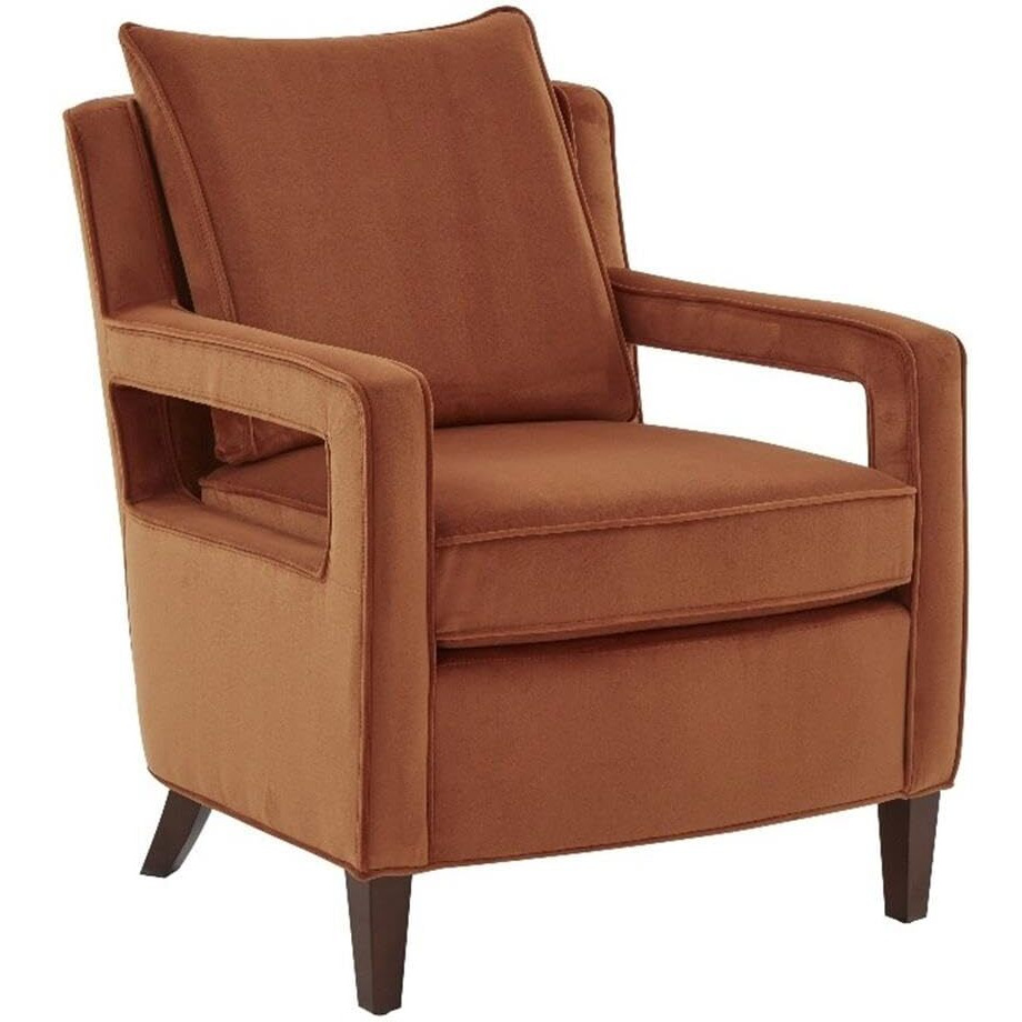 Comfort Pointe Questa Burnt Orange Velvet Accent Arm Chair ith Open Arms and Bron Legs