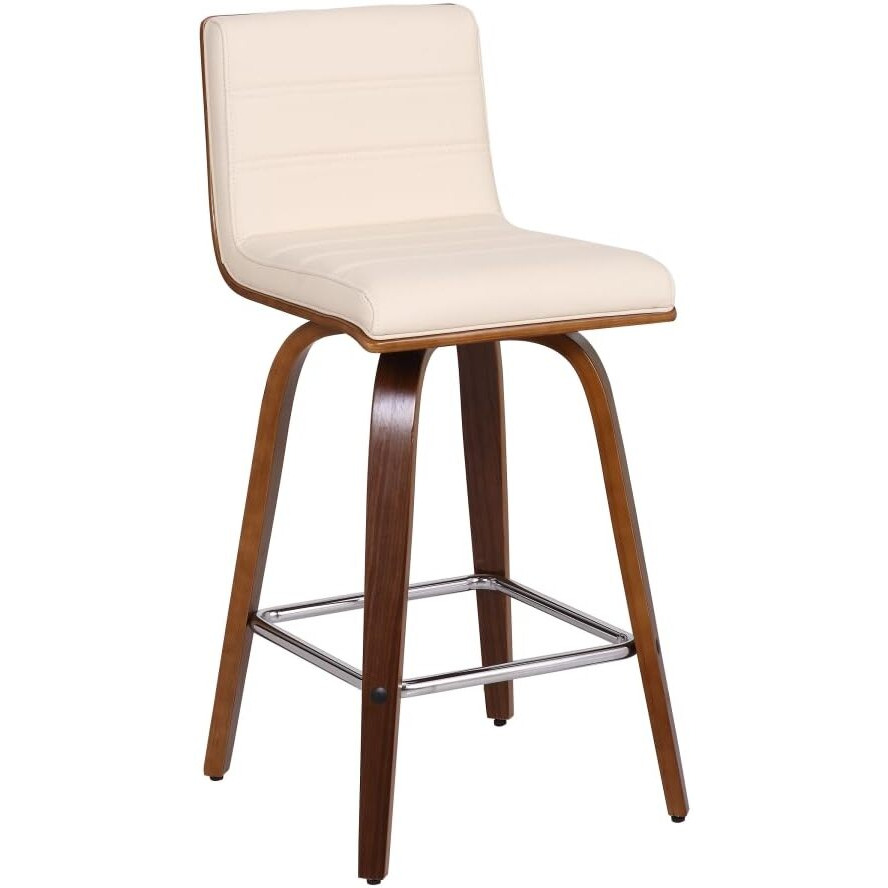 HomeRoots 477278 26 in. Faux Leather Wooden Swivel Bar Stool Cream