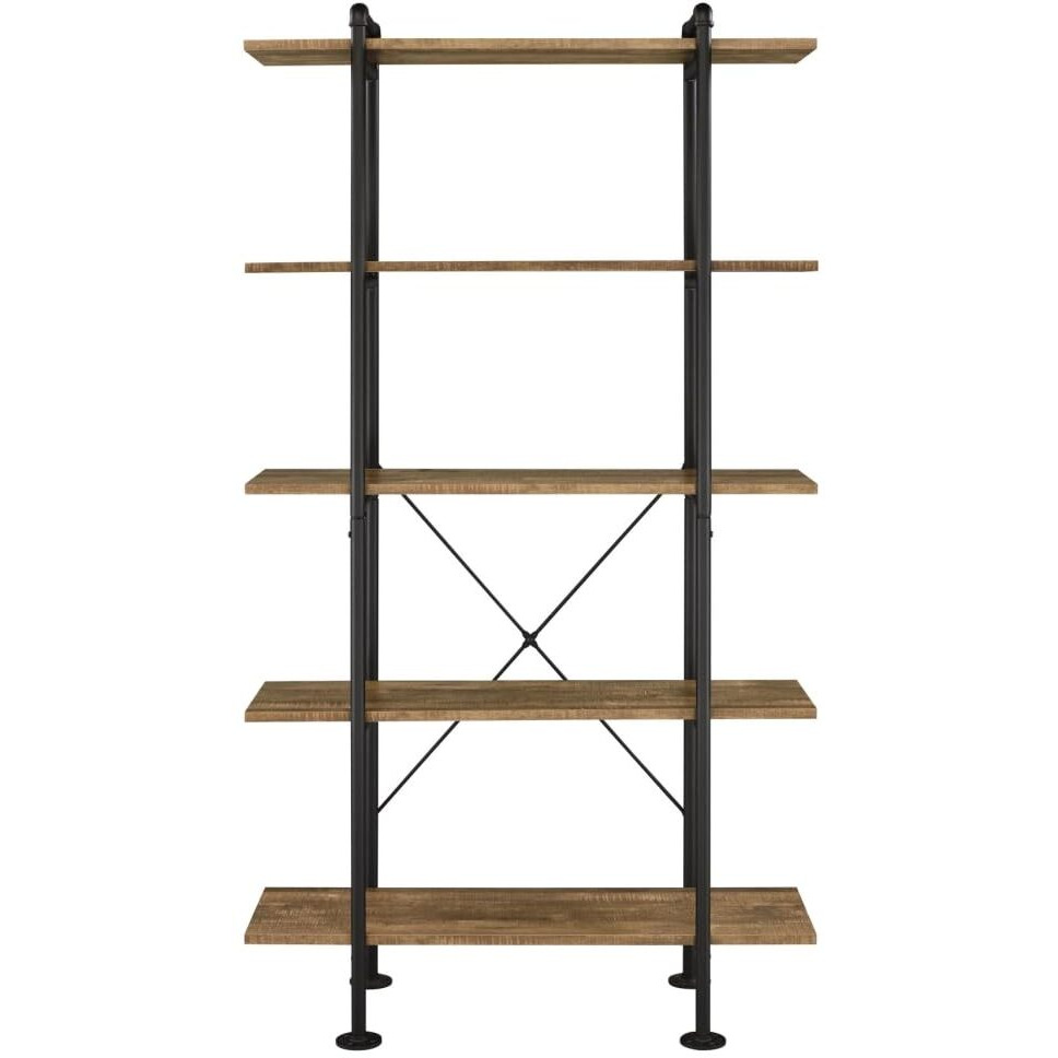 HomeRoots 486323 73 in. Metal Five Tier Etagere Bookcase Brown & Black