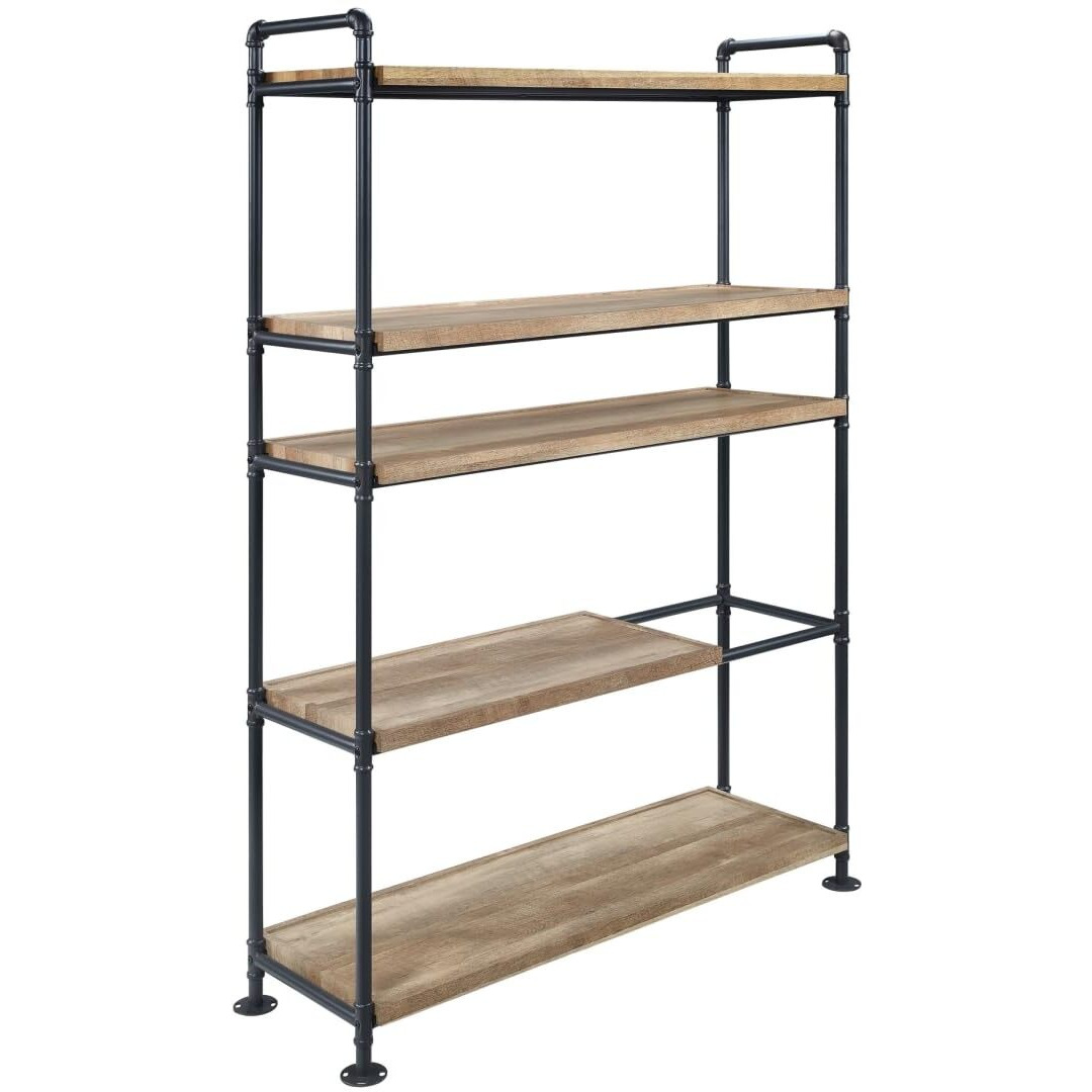 HomeRoots 486321 65 in. Brown & Black Metal Five Tier Etagere Bookcase