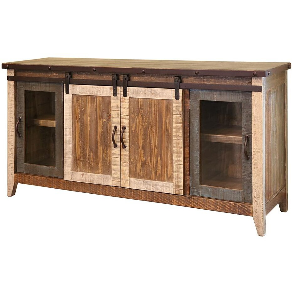 HomeRoots 528732 70 in. Solid Wood Cabinet Enclosed Storage Distressed TV Stand Brown, Onesize