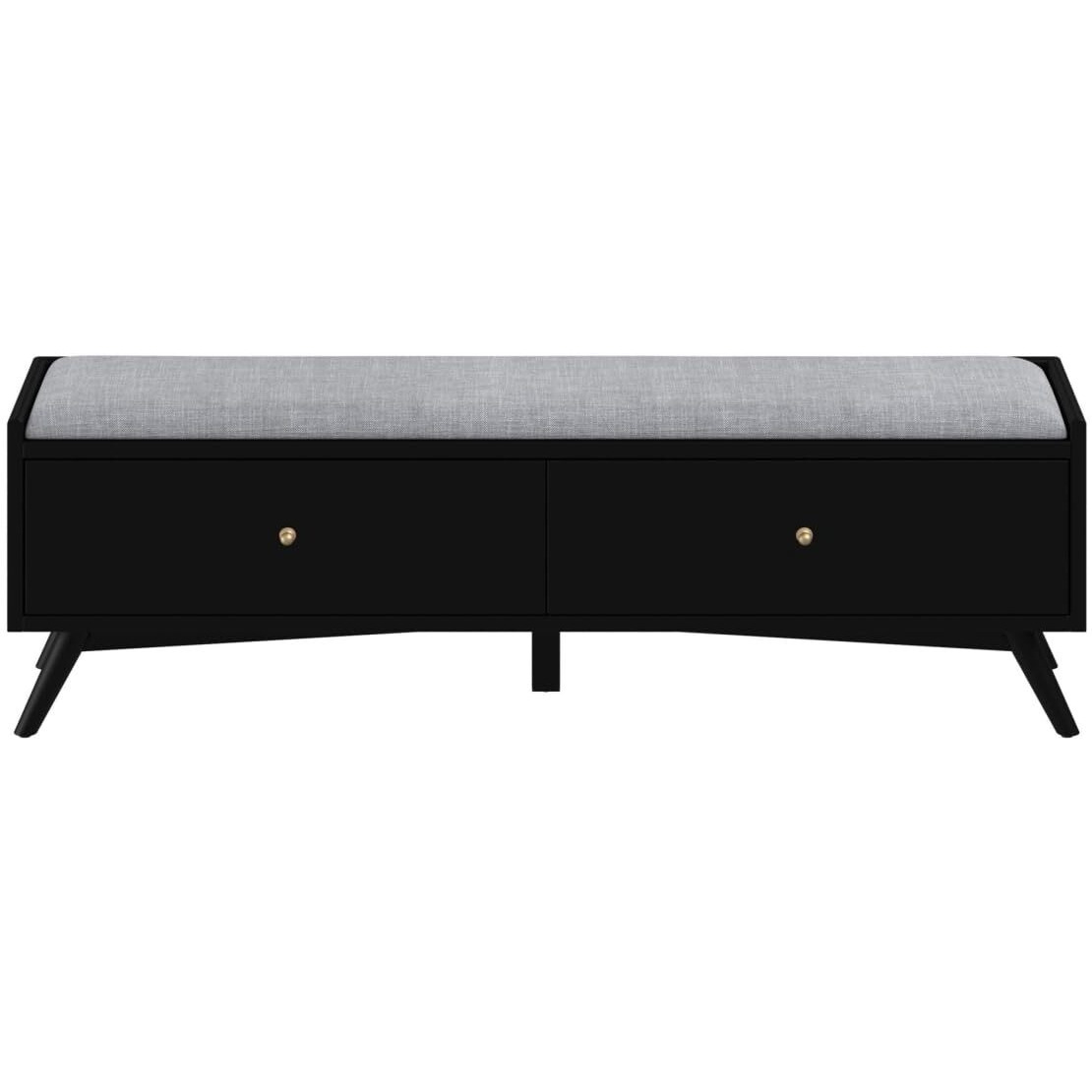 HomeRoots 523986 59 in. Upholstered Polyester Blend Solid Wood Bench with Drawers Gray & Black