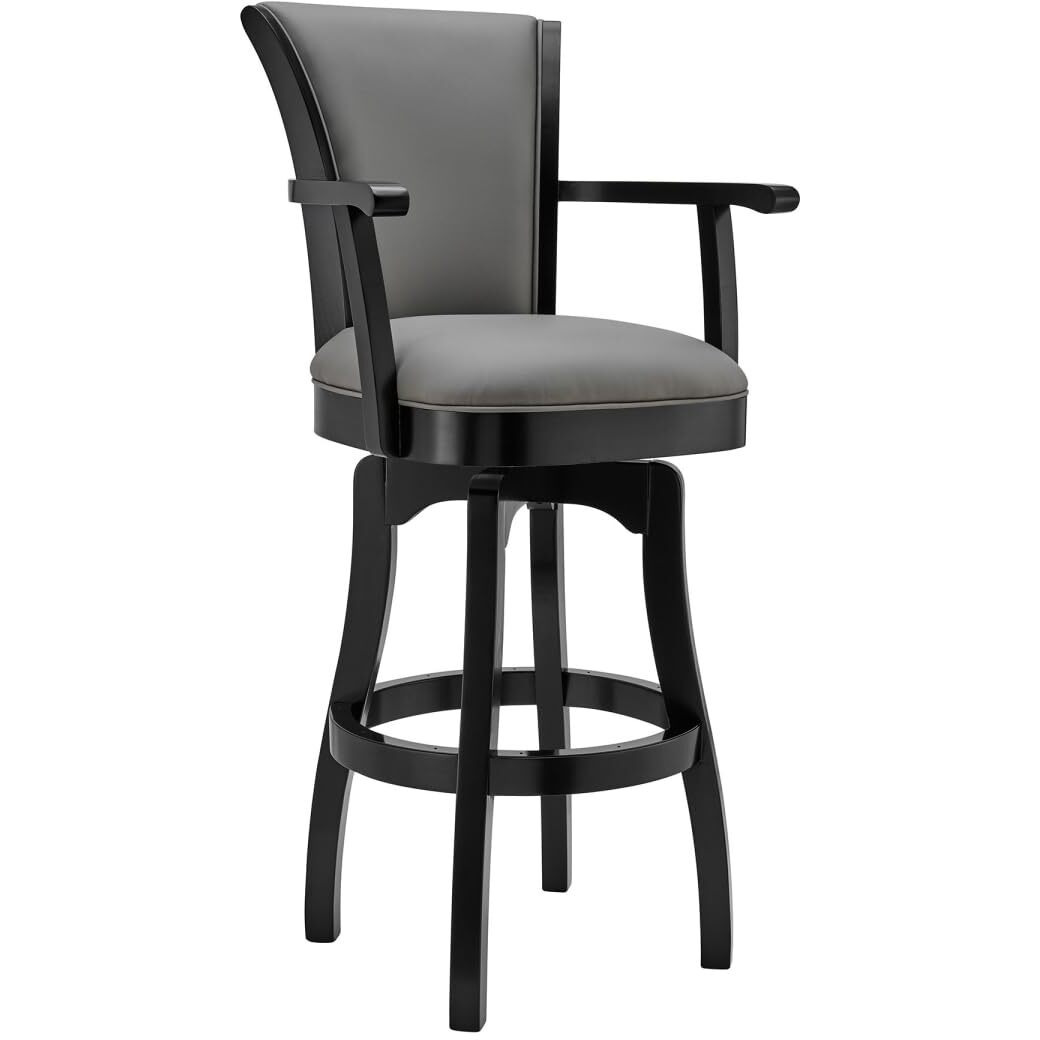 HomeRoots 477050 45 in. Gray Faux Leather & Iron Swivel Bar Height Chair