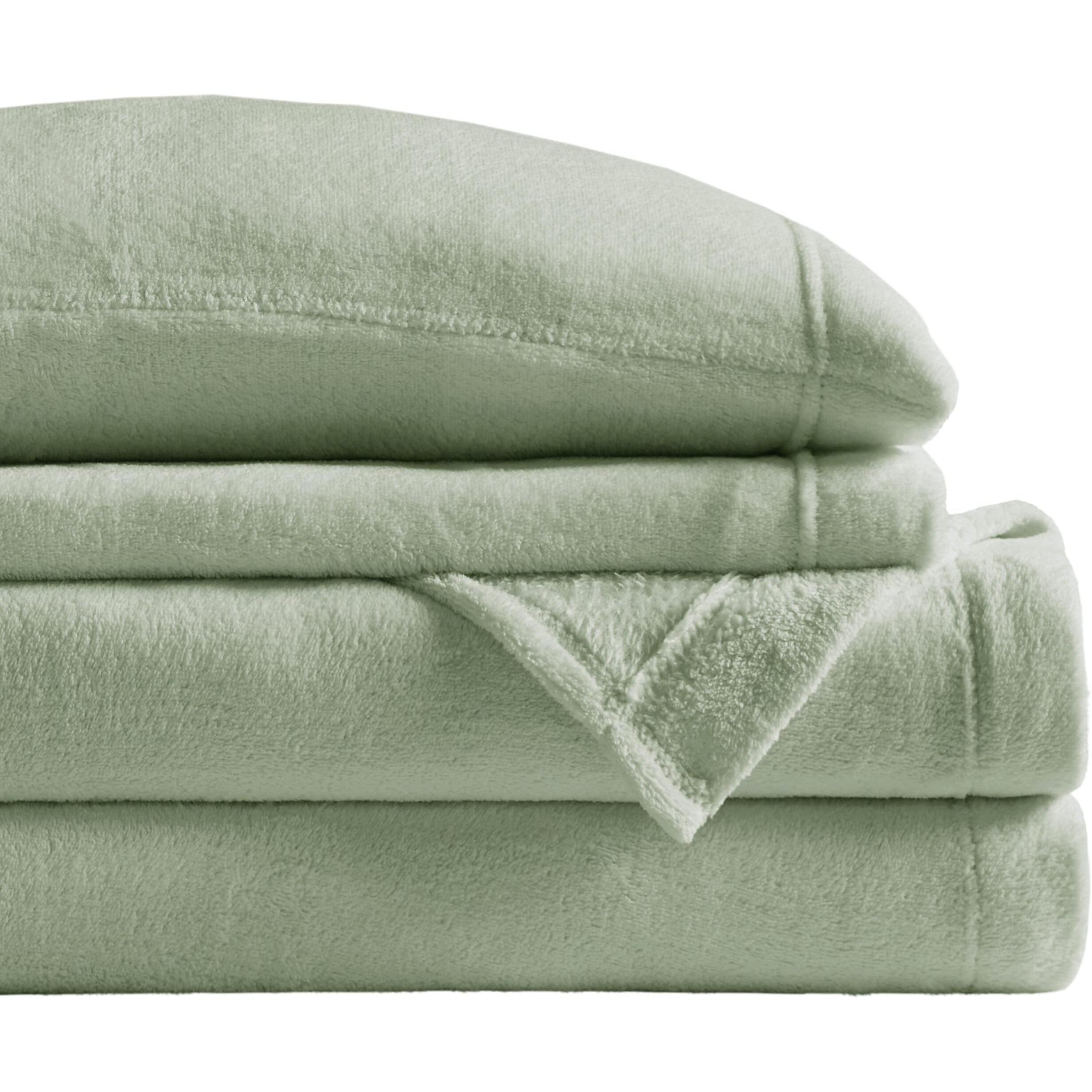 Sleep Philosophy True North Soloft Plush Bed Sheet Set, Wrinkle Resistant, Warm, Soft Fleece Sheets with 14  Deep Pocket Cold Season Cozy Bedding-Set, Matching Pillow Case, Twin, Green, 3 Piece