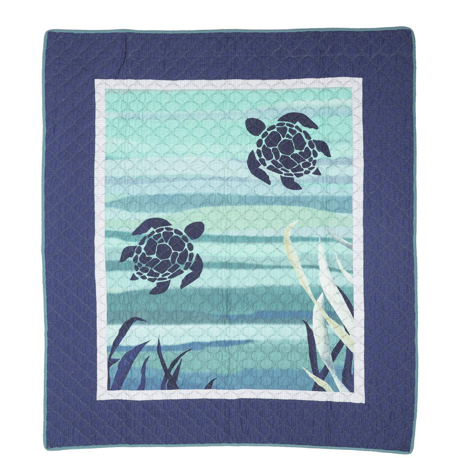 Donna Sharp Throw Blanket - Summer Surf Cotton Coastal Decorative Throw Blanket with Sea Turle Pattern