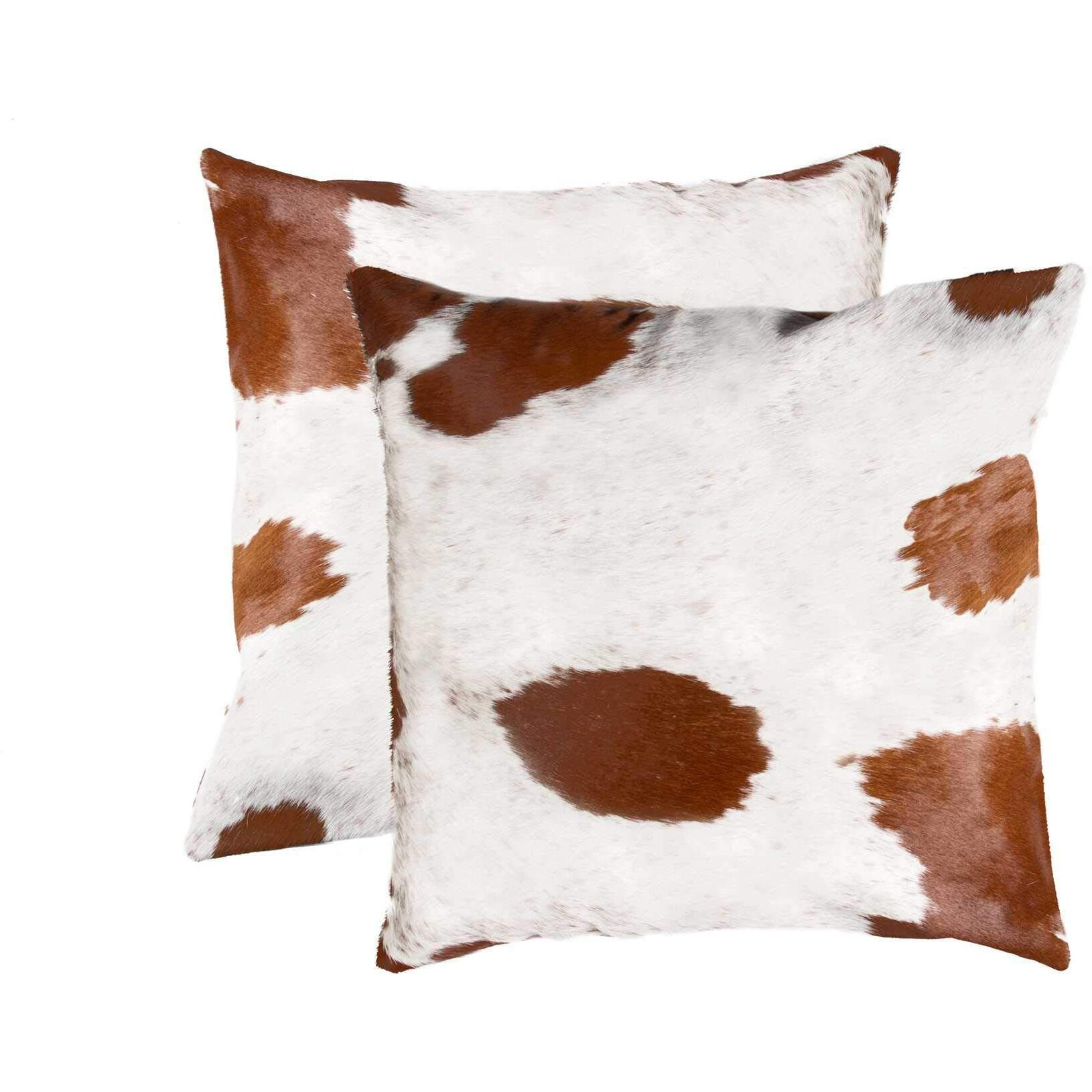 HomeRoots White & Brown Cowhide, Microsuede, Polyfill 18  X 18  X 5  White and Brown 2 Pack Cowhide Pillow