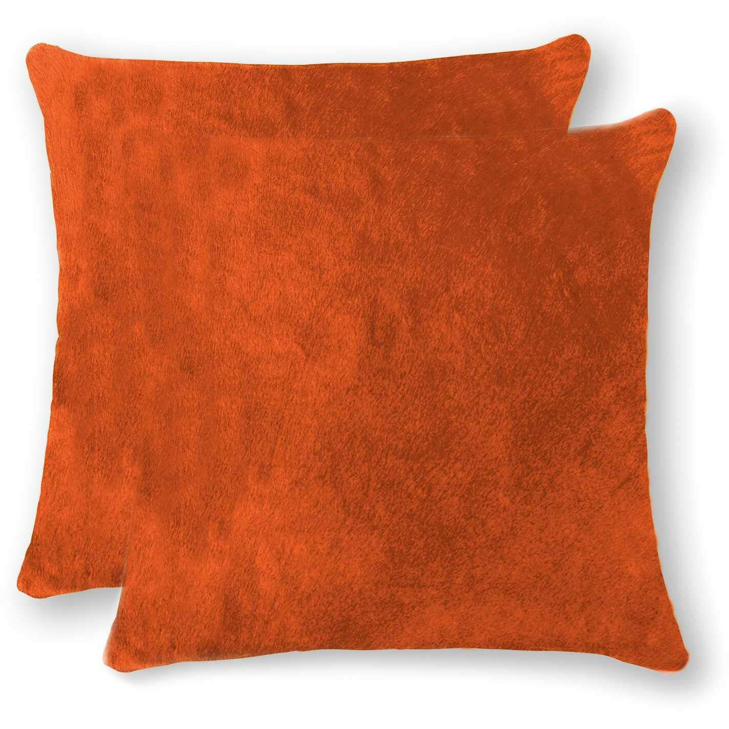 HomeRoots Decor 18  X 18  X 5  Orange 2 Pack Cowhide Pillow