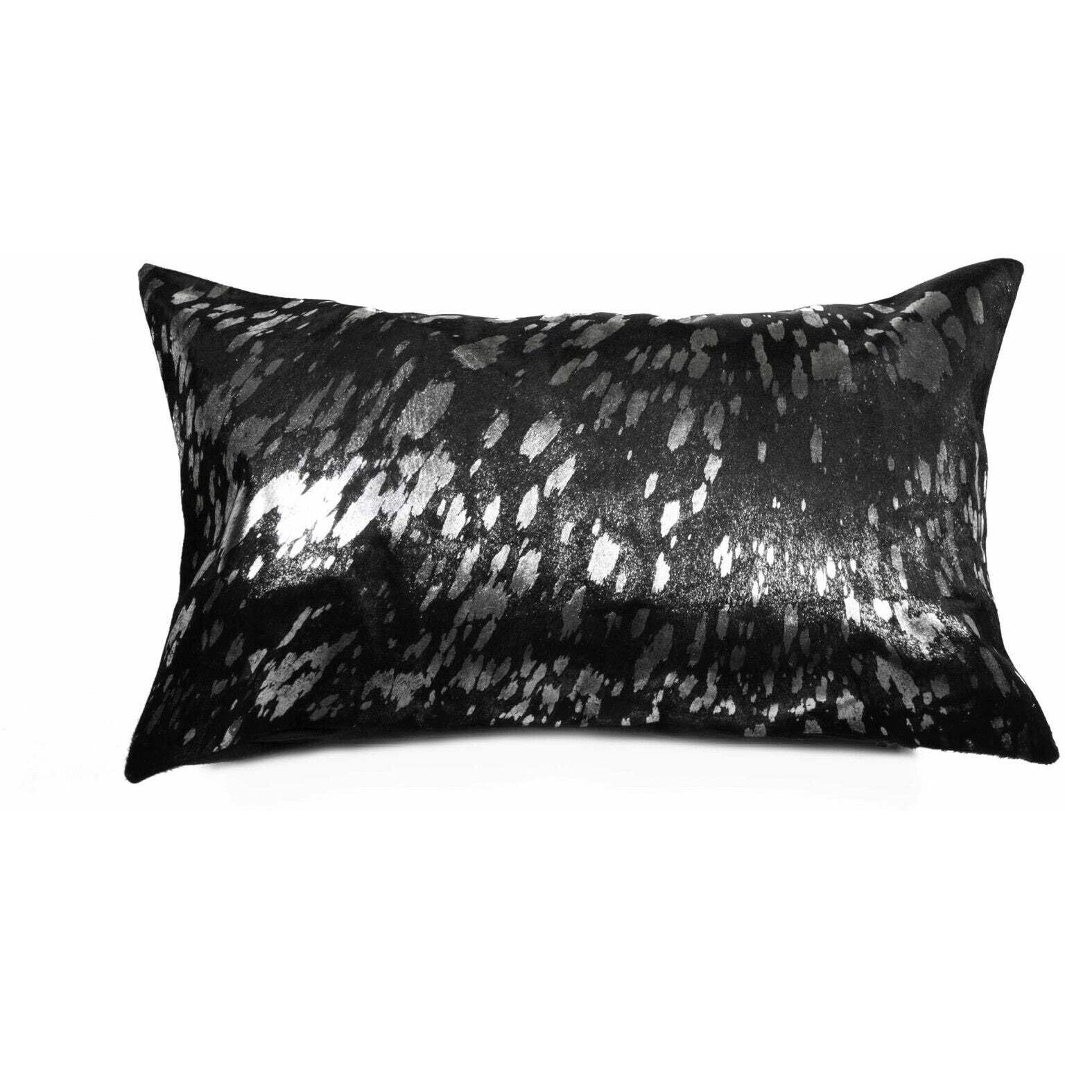 HomeRoots 328249 12'' X 20  X 5'' Modern Silver and Black Torino Kobe Cowhide Pillow