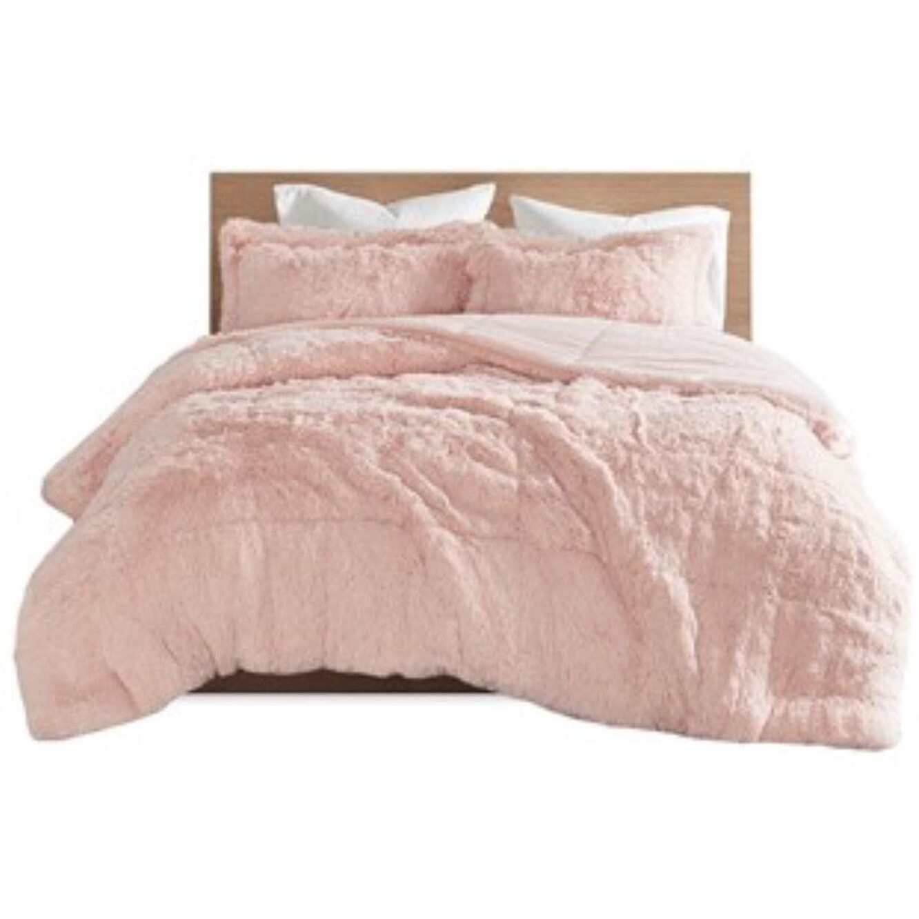 Intelligent Design Malea Shaggy Comforter Set, Long Faux Fur Cozy Down Alternative, Modern Casual Ultra Soft All Season Fluffy Bedding with Matching Sham, King/Cal King, Blush 3 Piece