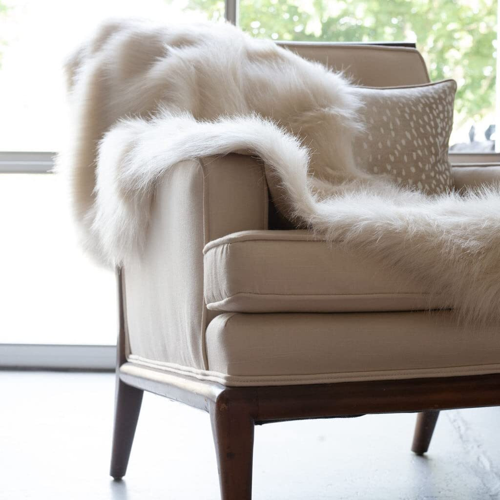 HomeRoots Faux Fur & Suede 60  x 86  Royal White Long Hair Faux Fur Throw