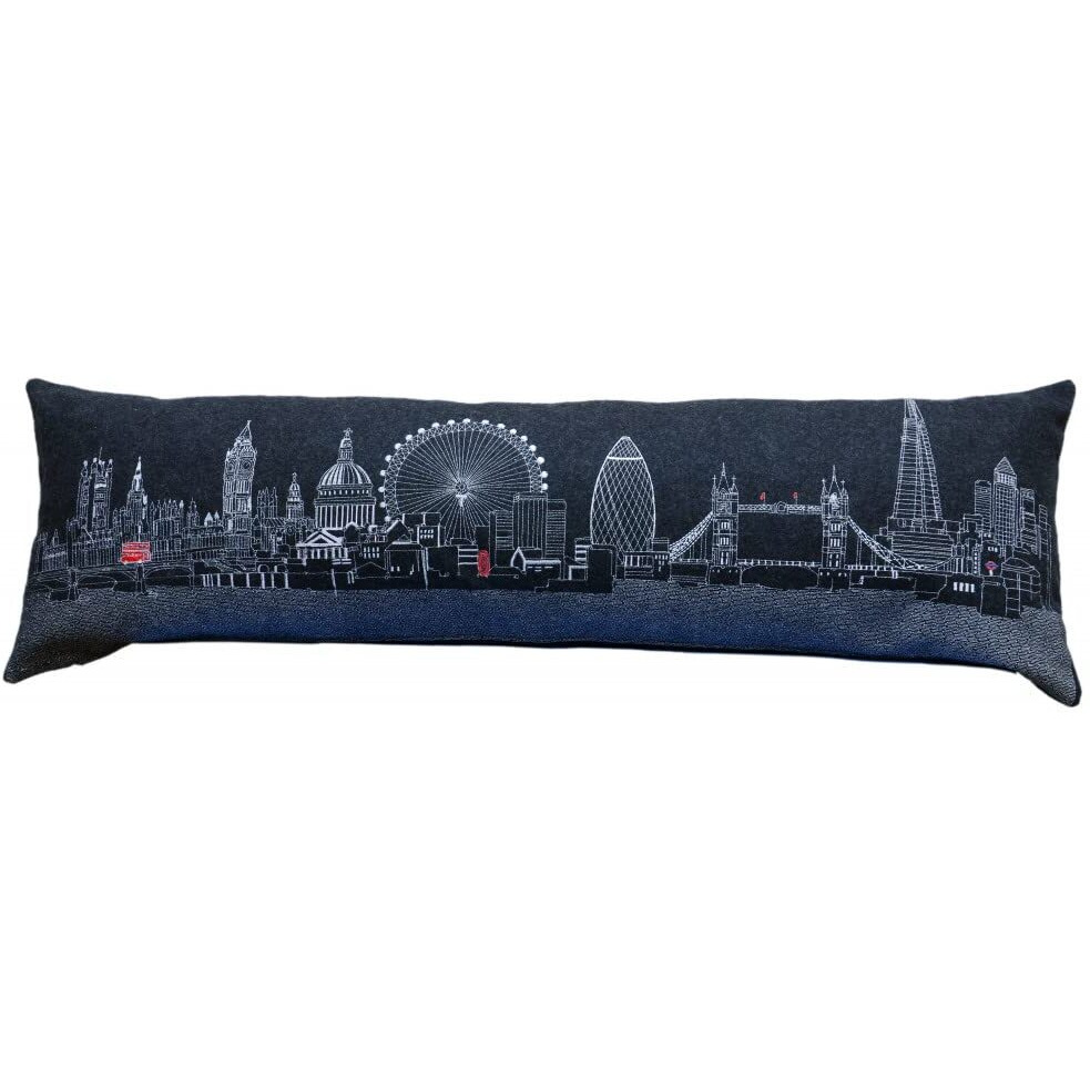 HomeRoots Grey 45  Black and White London Nighttime Skyline Lumbar Decorative Pillow