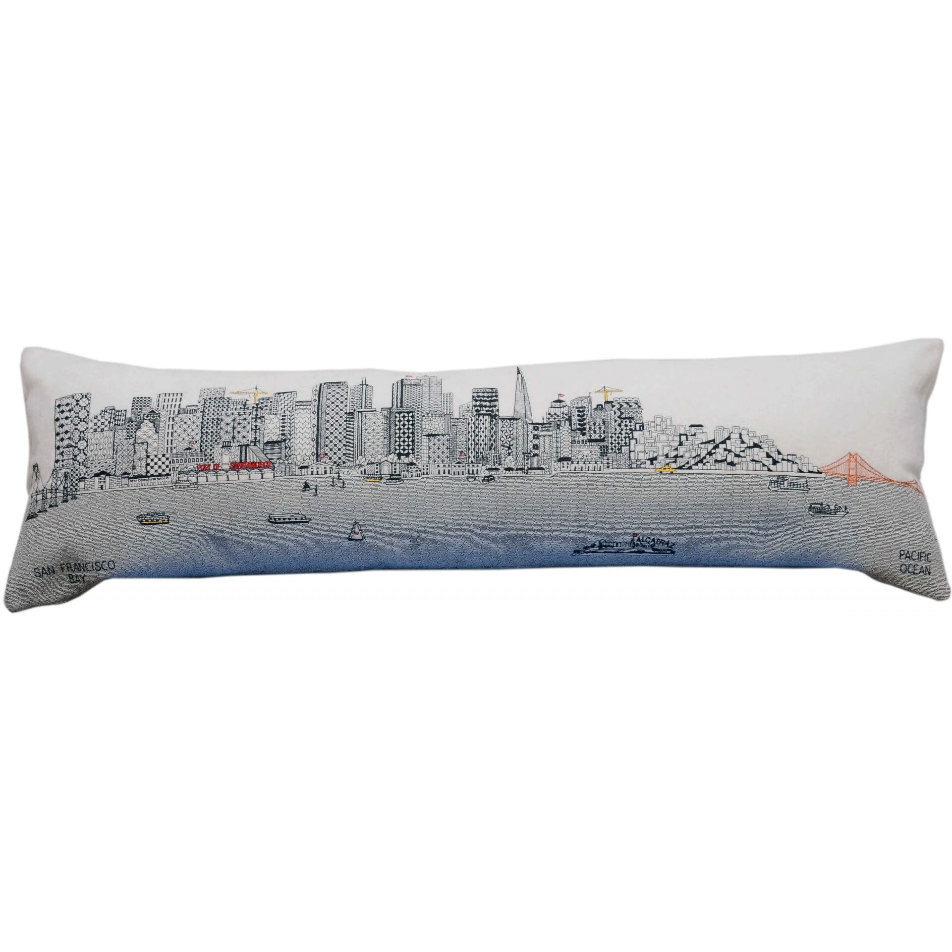 HomeRoots Cream 45  White San Francisco Daylight Skyline Lumbar Decorative Pillow