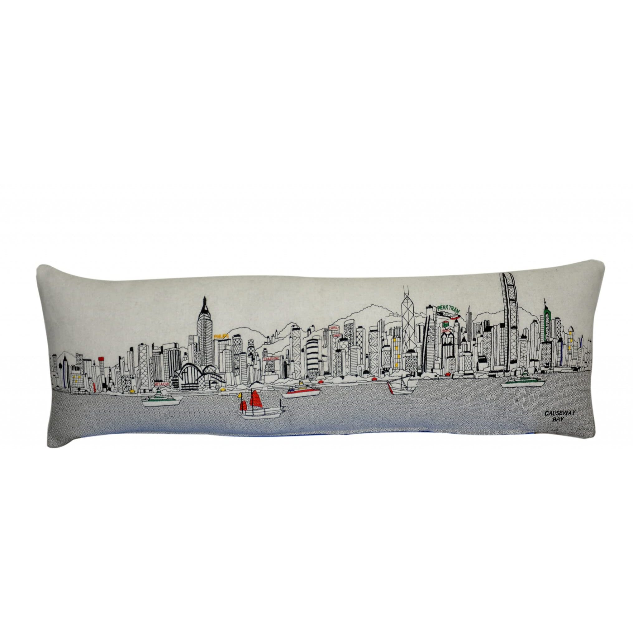 HomeRoots Cream 45  White Hong Kong Daylight Skyline Lumbar Decorative Pillow