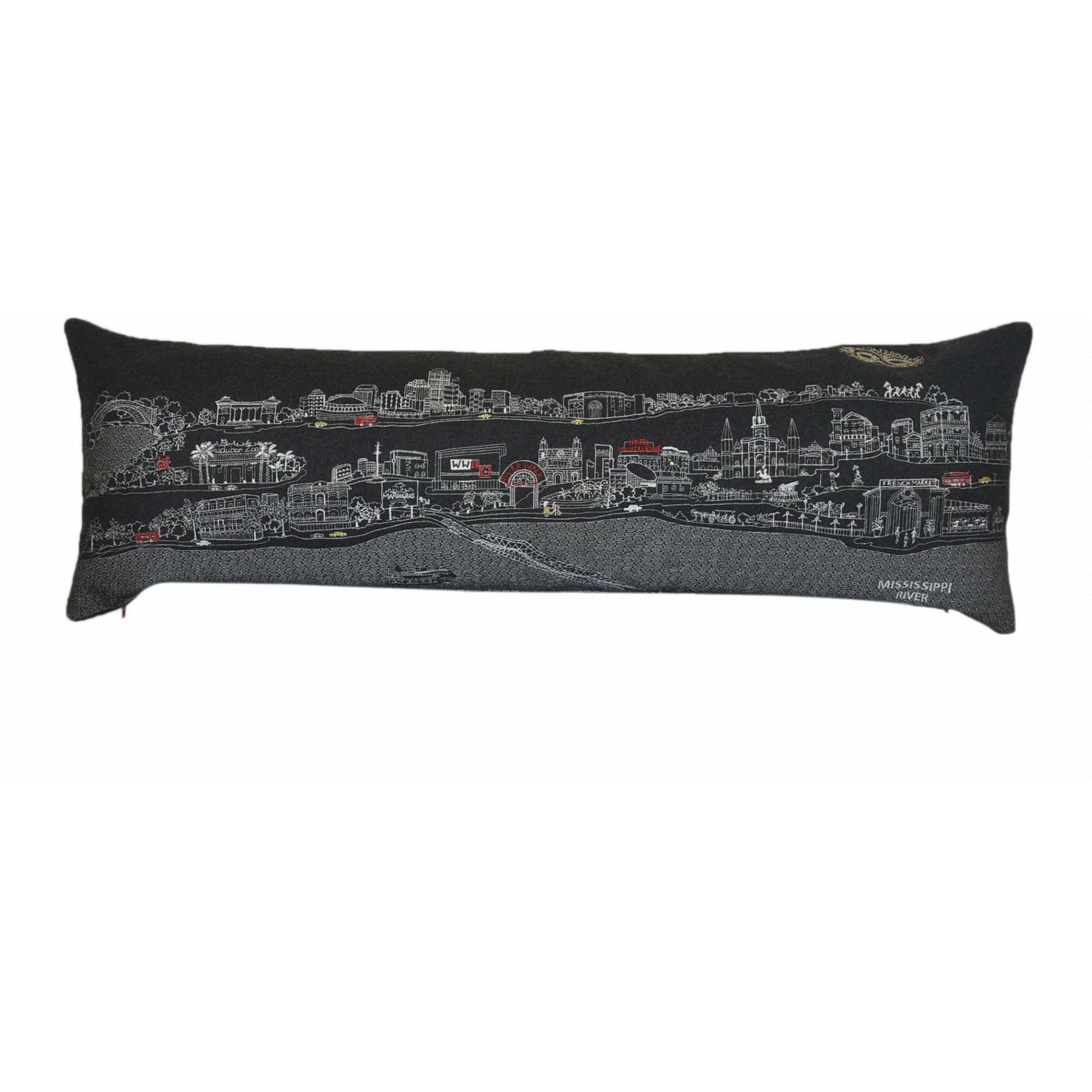 HomeRoots Grey 45  Black New Orleans Nighttime Skyline Lumbar Decorative Pillow