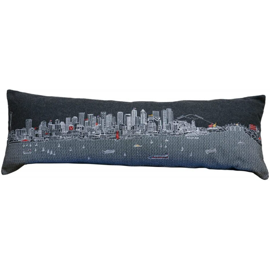 HomeRoots Grey 45  Black Seattle Nighttime Skyline Lumbar Decorative Pillow