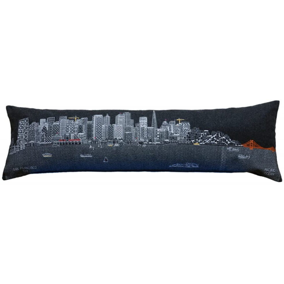 HomeRoots Grey 45  Black San Francisco Nighttime Skyline Lumbar Decorative Pillow