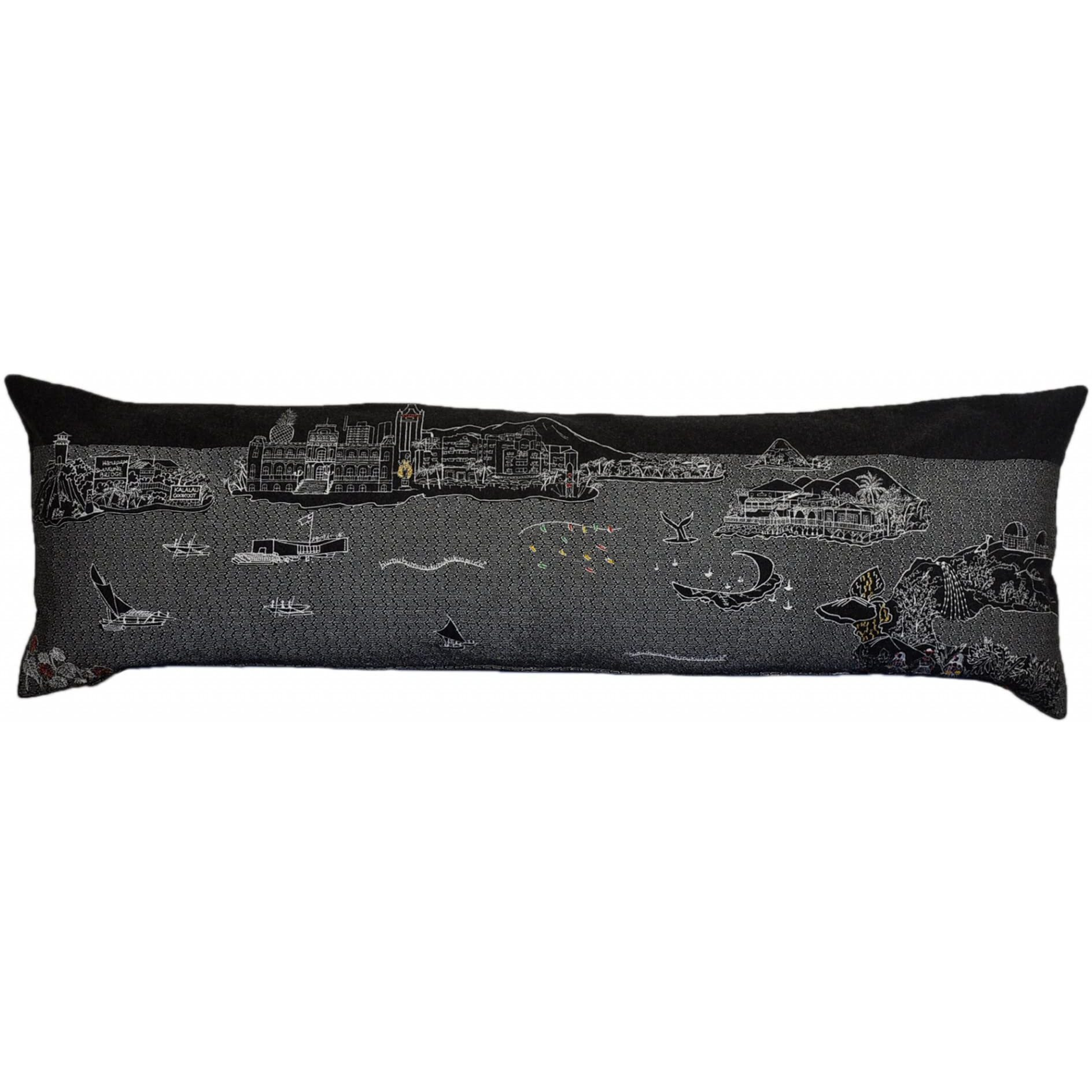 HomeRoots Grey 45  Black Hawaii Nighttime Skyline Lumbar Decorative Pillow