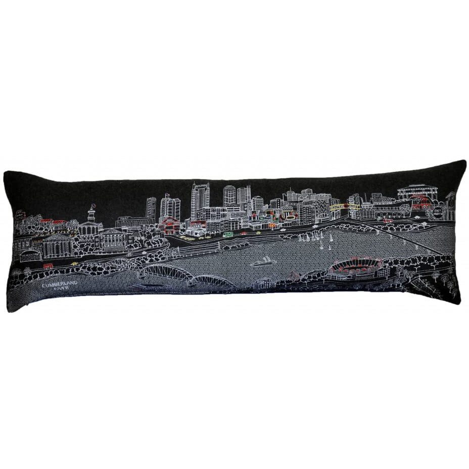 HomeRoots Grey 45  Black Nashville Nighttime Skyline Lumbar Decorative Pillow