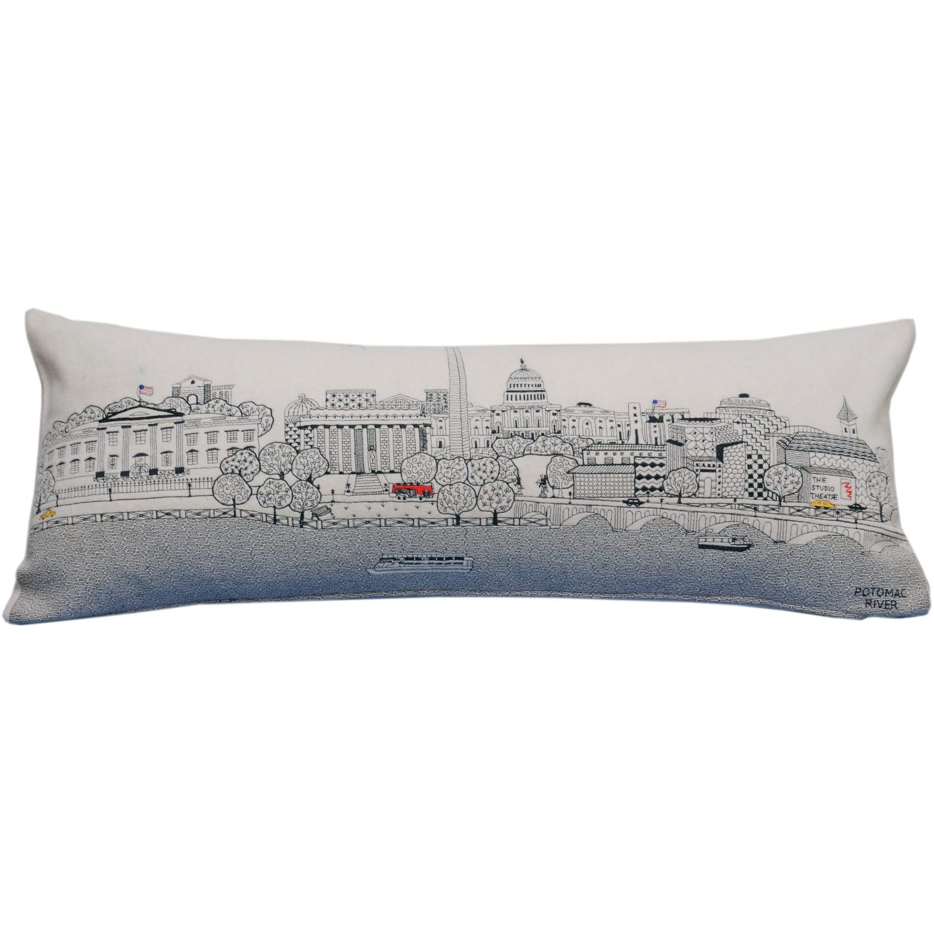 HomeRoots Cream 35  White Washington DC Daylight Skyline Lumbar Decorative Pillow