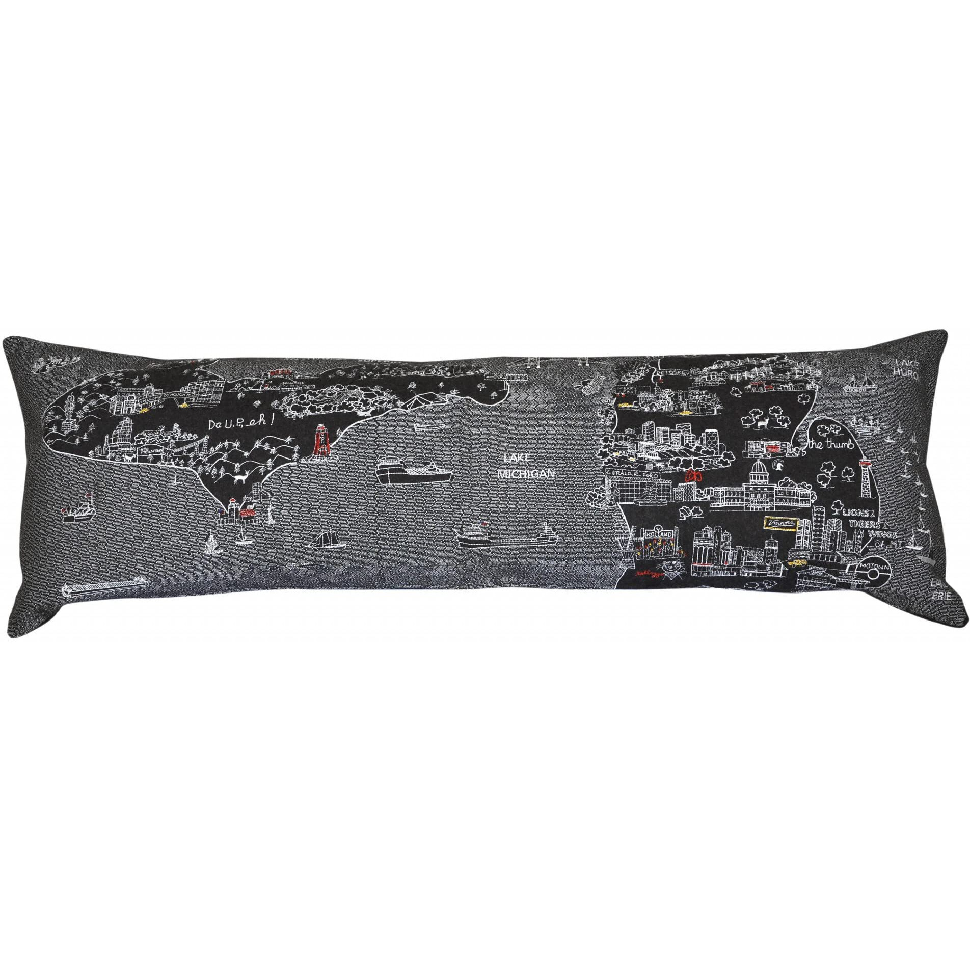 HomeRoots Grey 45  Black Michigan Nighttime Skyline Lumbar Decorative Pillow