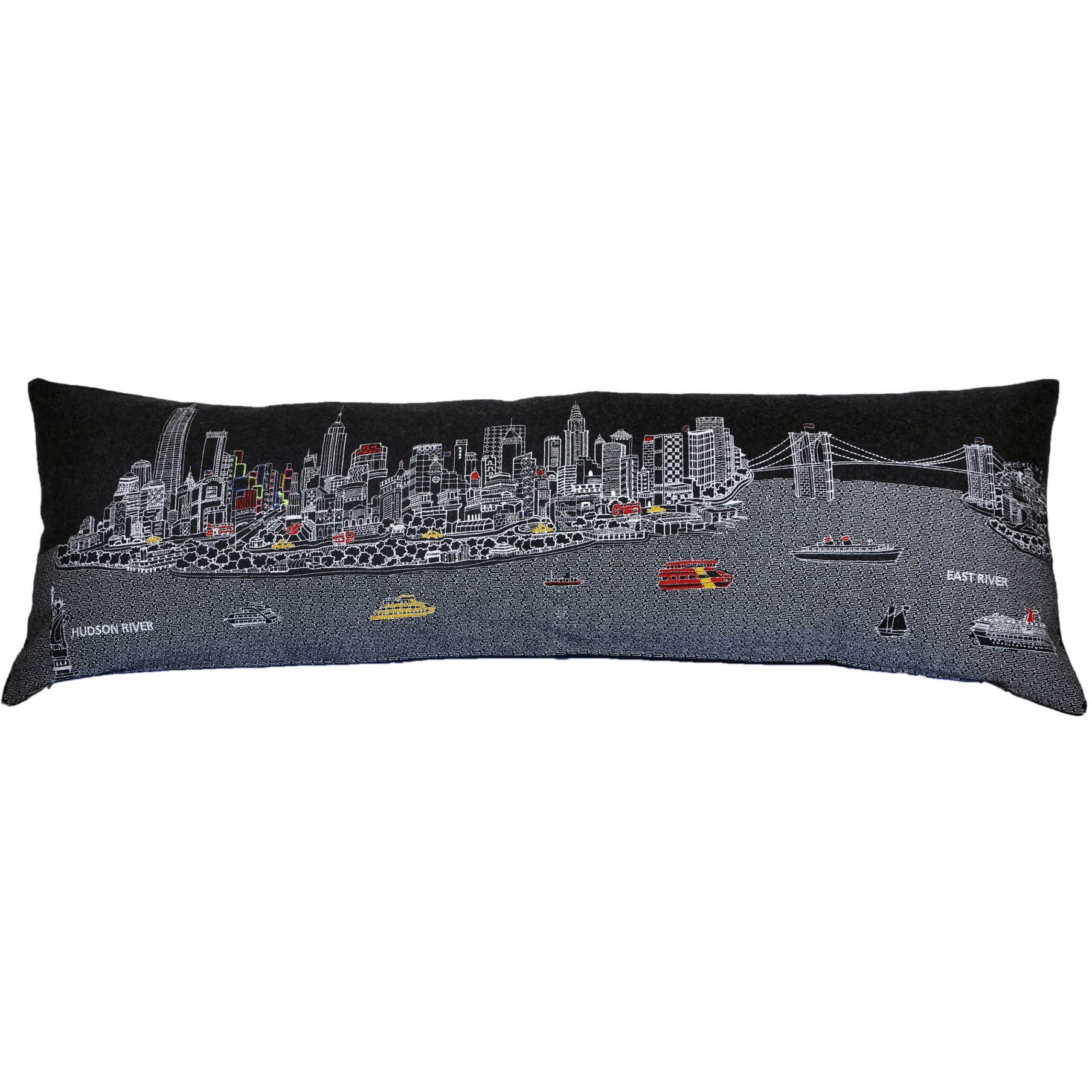 HomeRoots Grey 45  Black and White NYC Nighttime Skyline Lumbar Decorative Pillow