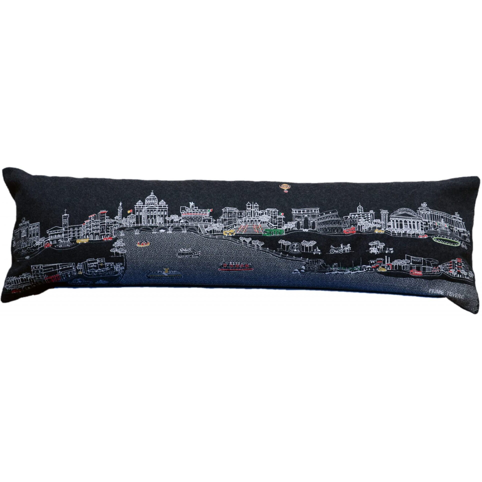 HomeRoots Grey 45  Black Rome Nighttime Skyline Lumbar Decorative Pillow