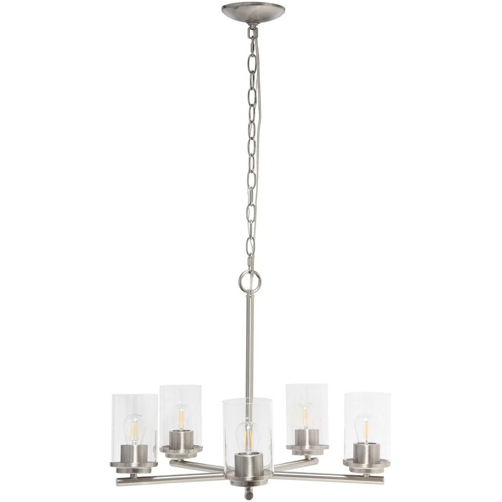 Lalia Home 5-Light 20.5  Classic Contemporary Clear Glass and Metal Hanging Pendant Chandelier, Brushed Nickel