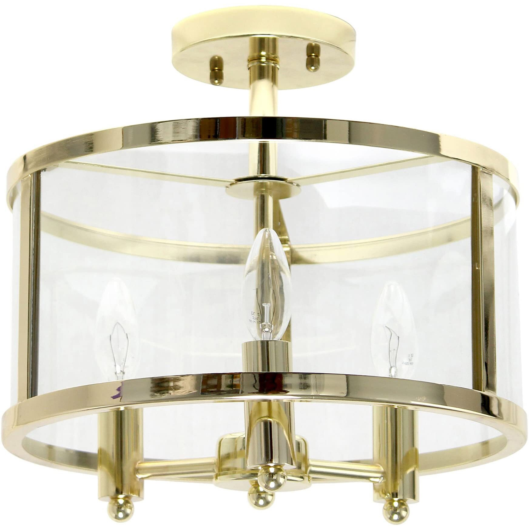 Lalia Home 3-Light 13  Industrial Farmhouse Glass and Metallic Accented Semi-Flushmount, Gold