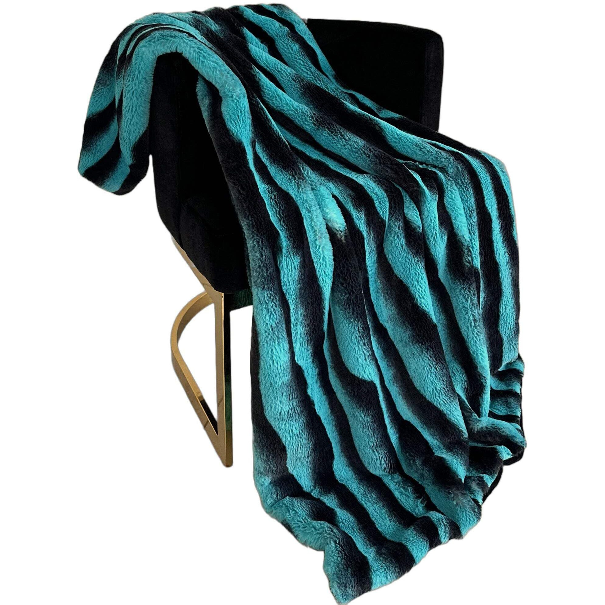 Plutus Brands Teal Black Wild Ocean Faux Fur Luxury Throw Blanket