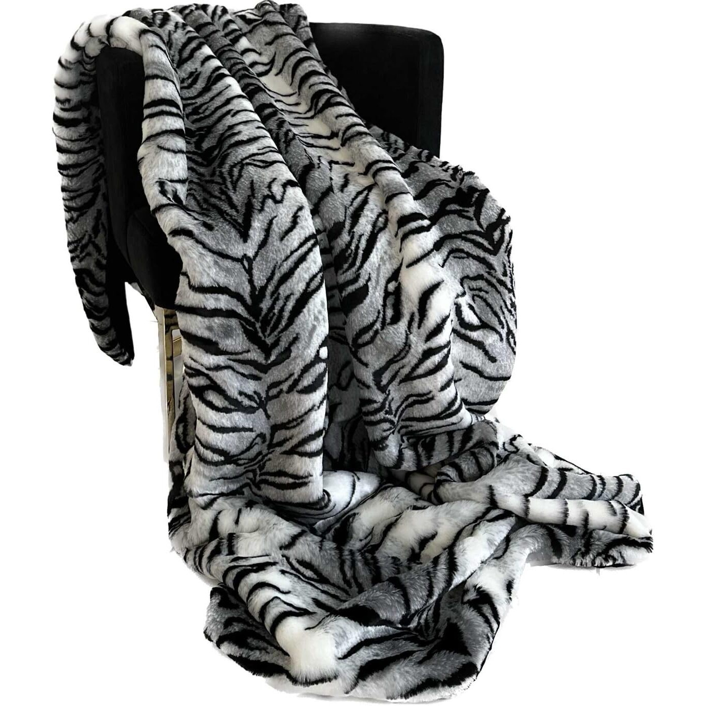 Plutus Brands Black and White Zebra Faux Fur Luxury Throw Blanket