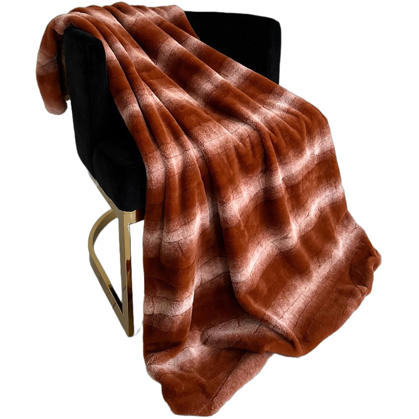 Plutus Brands Orange Brown Furever Faux Fur Luxury Throw Blanket