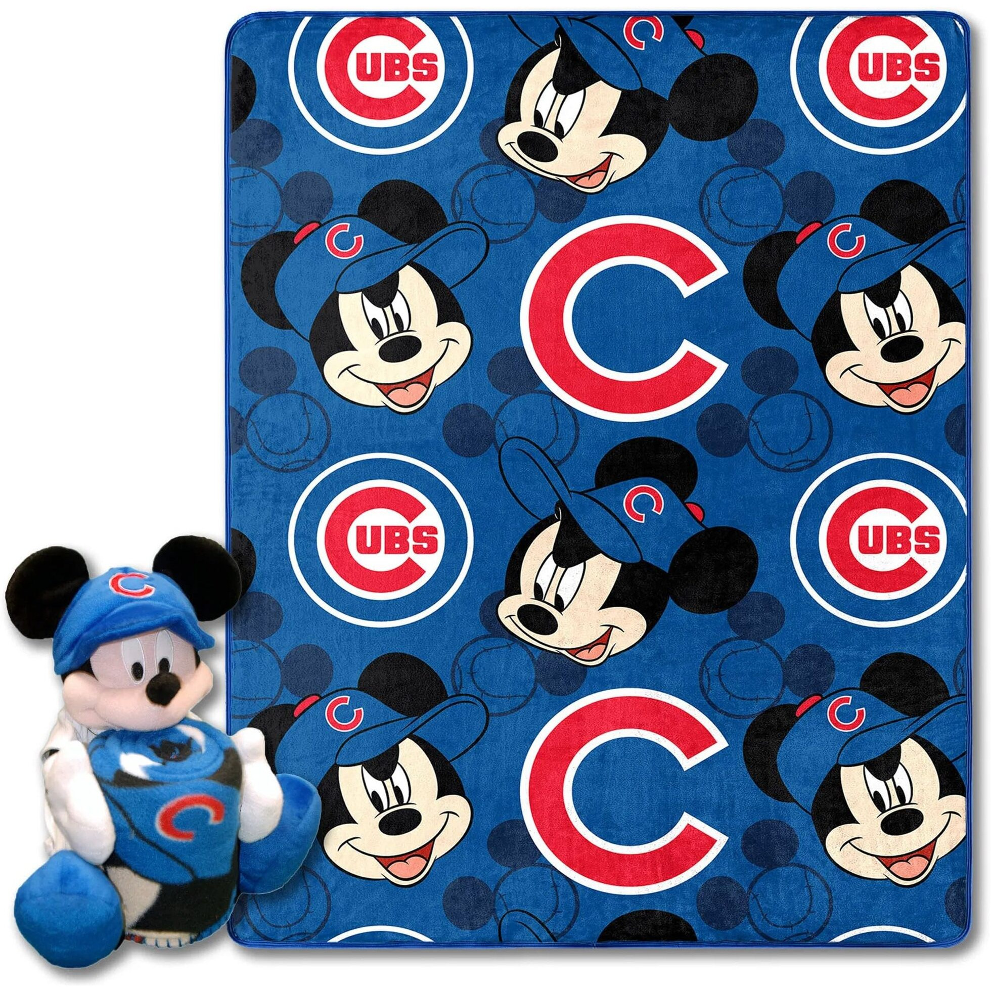 The Northwest Company 1COB/3121A/0006/RET Disney-MLB 40X50 Silk Throw Blanket and Hugger Mickey - Cubs