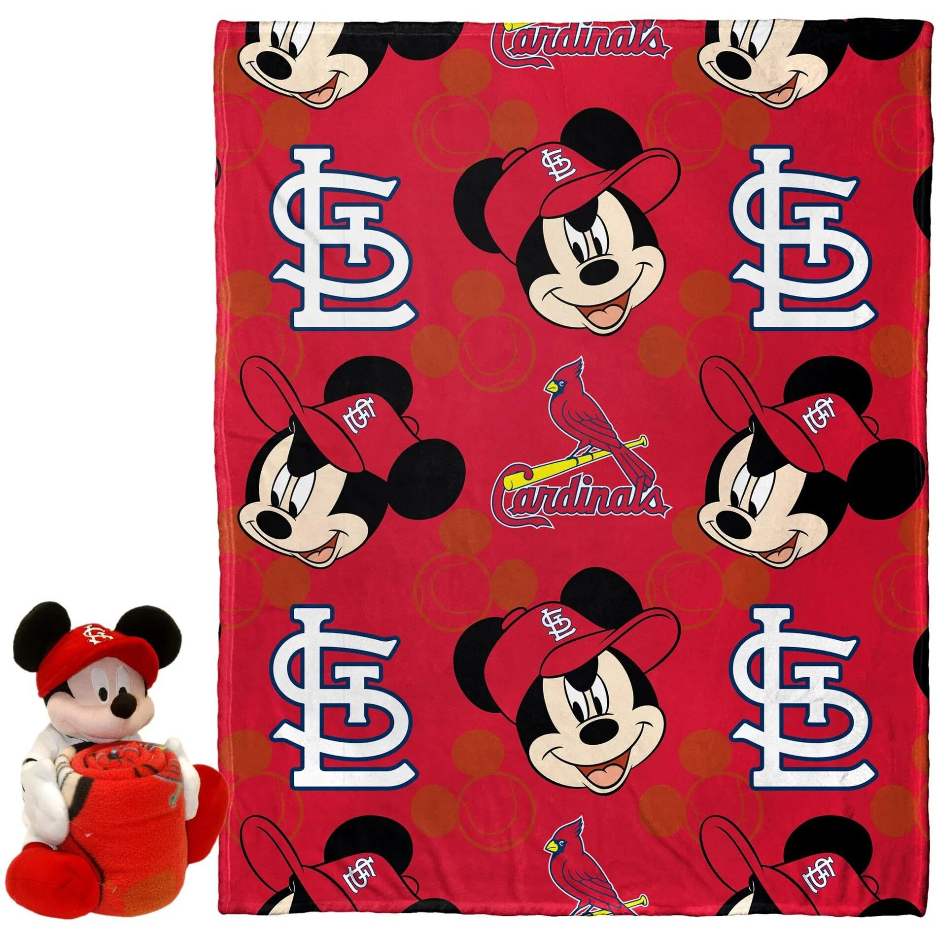 The Northwest Company 1COB/3121A/0027/RET Disney-MLB 40X50 Silk Throw Blanket and Hugger Mickey - Cardinals