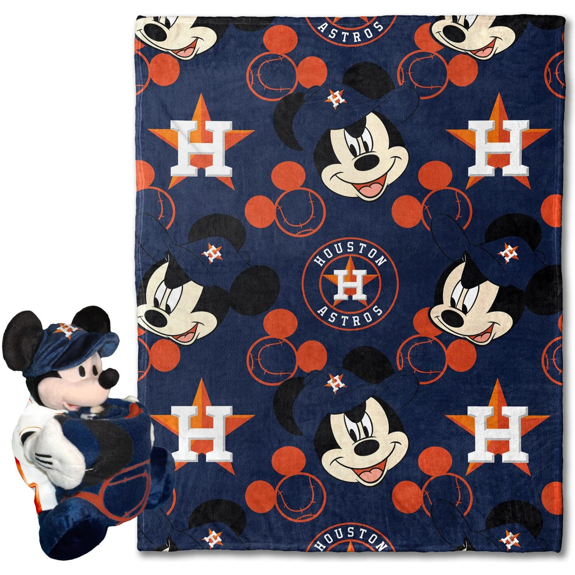 The Northwest Company 1COB/3121A/0013/RET Disney-MLB 40X50 Silk Throw Blanket and Hugger Mickey - Astros