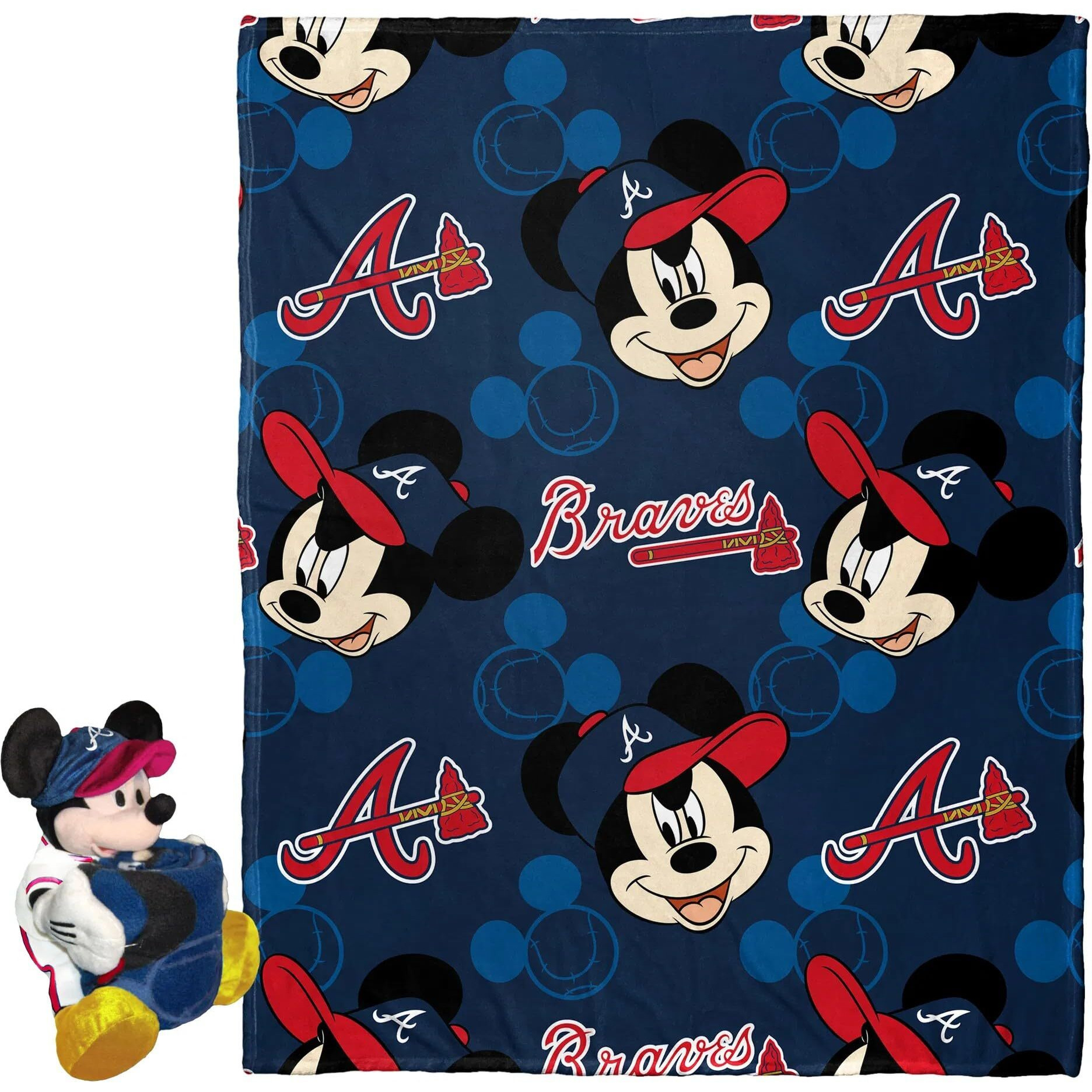 The Northwest Company 1COB/3121A/0002/RET Disney-MLB 40X50 Silk Throw Blanket and Hugger Mickey - Braves