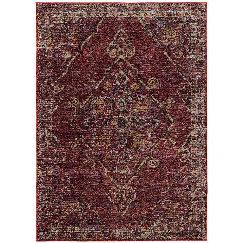 HomeRoots 510044 5 x 7 ft. Red & Gold Oriental Power Loom Stain Resistant Rectangle Area Rug