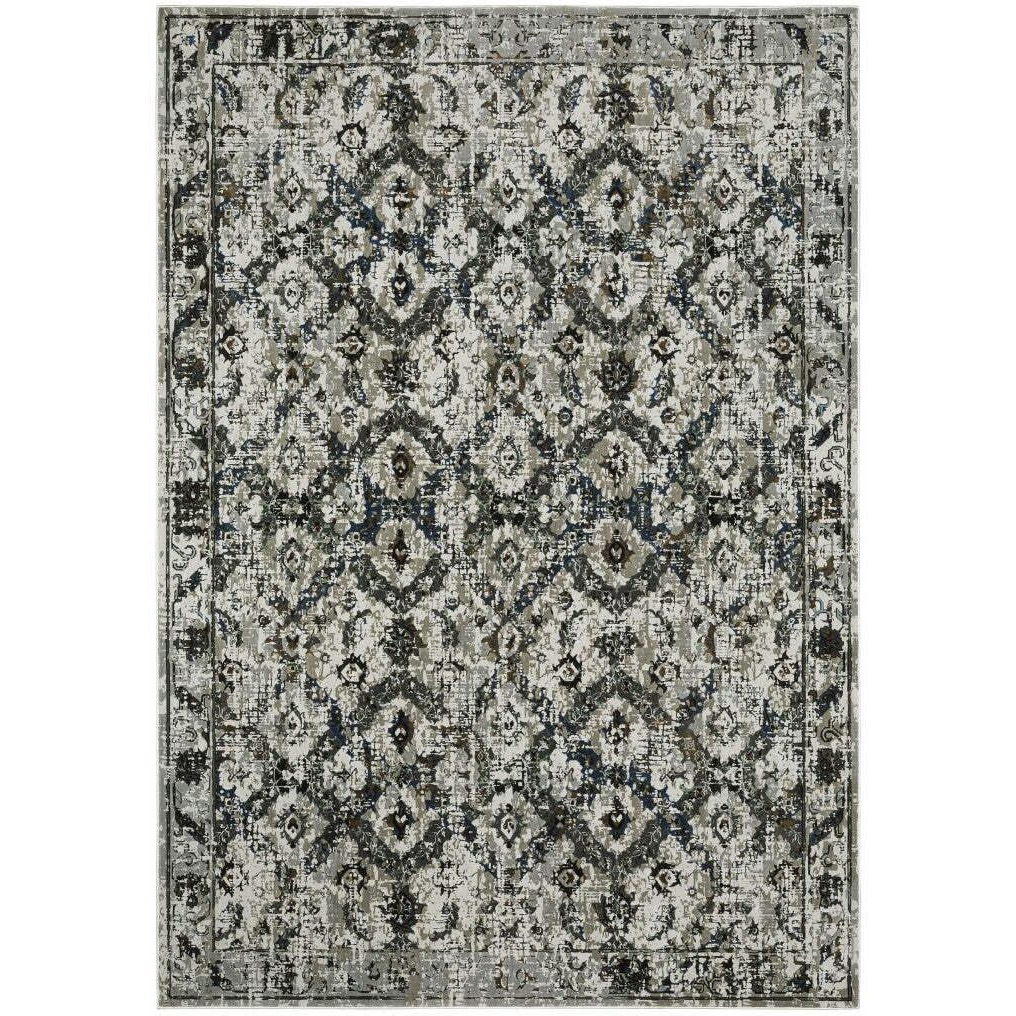 HomeRoots 508944 8 x 11 ft. Ivory Charcoal Gray Blue Rust Gold & Brown Oriental Power Loom Stain Resistant Rectangle Area Rug