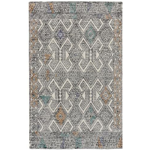 HomeRoots 511717 5 x 8 ft. Black Ivory & Green Wool Geometric Hand Tufted Handmade Distressed Rectangle Area Rug