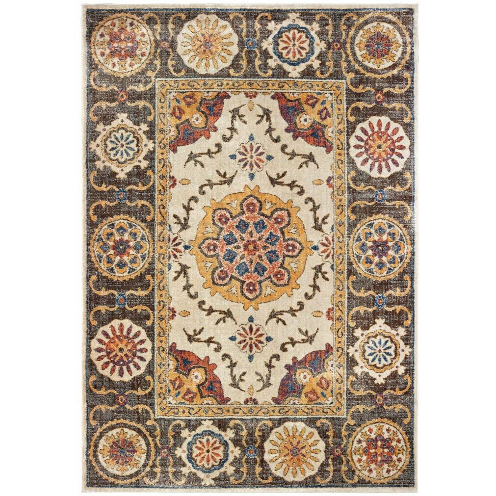 HomeRoots 509642 10 x 13 ft. Ivory & Brown Oriental Power Loom Stain Resistant Rectangle Area Rug