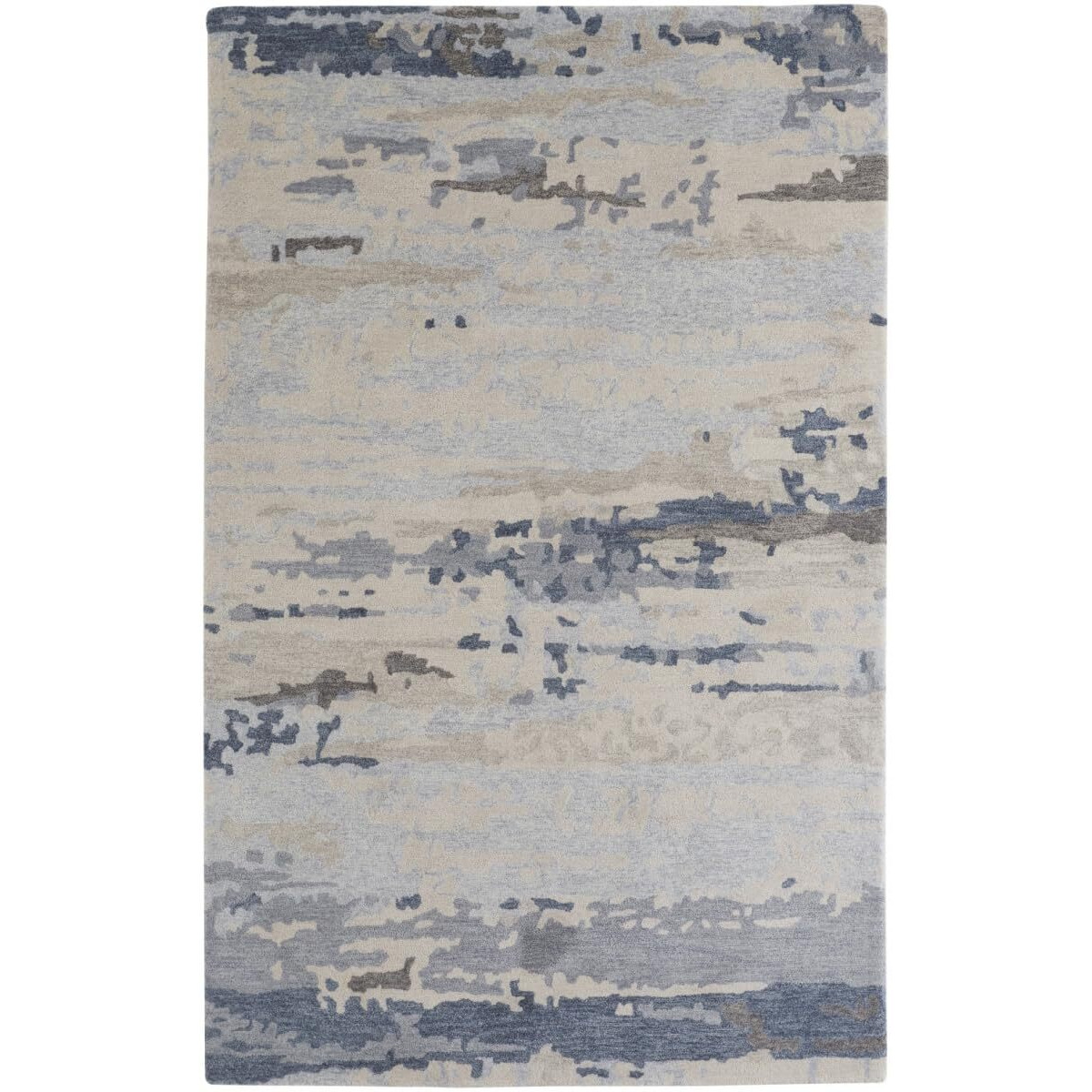 HomeRoots 513643 5 x 8 ft. Blue Gray & Ivory Wool Abstract Hand Tufted Handmade Stain Resistant Rectangle Area Rug