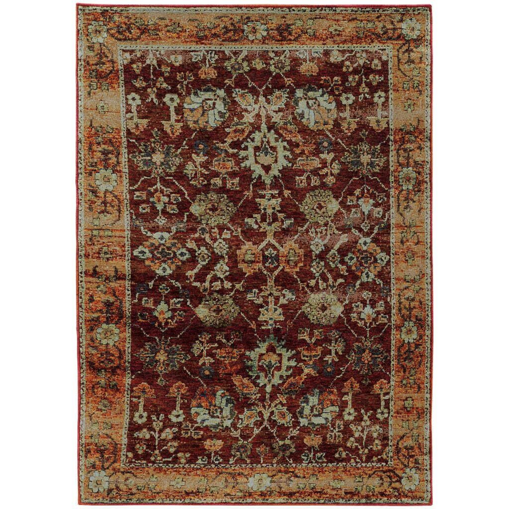 HomeRoots 509992 5 x 7 ft. Red Gold & Green Oriental Power Loom Stain Resistant Rectangle Area Rug