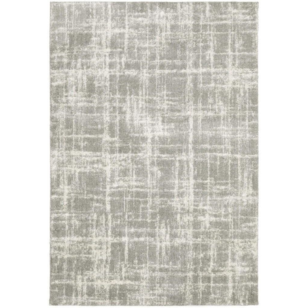 HomeRoots 509882 6 x 9 ft. Gray & Ivory Abstract Shag Power Loom Stain Resistant Rectangle Area Rug