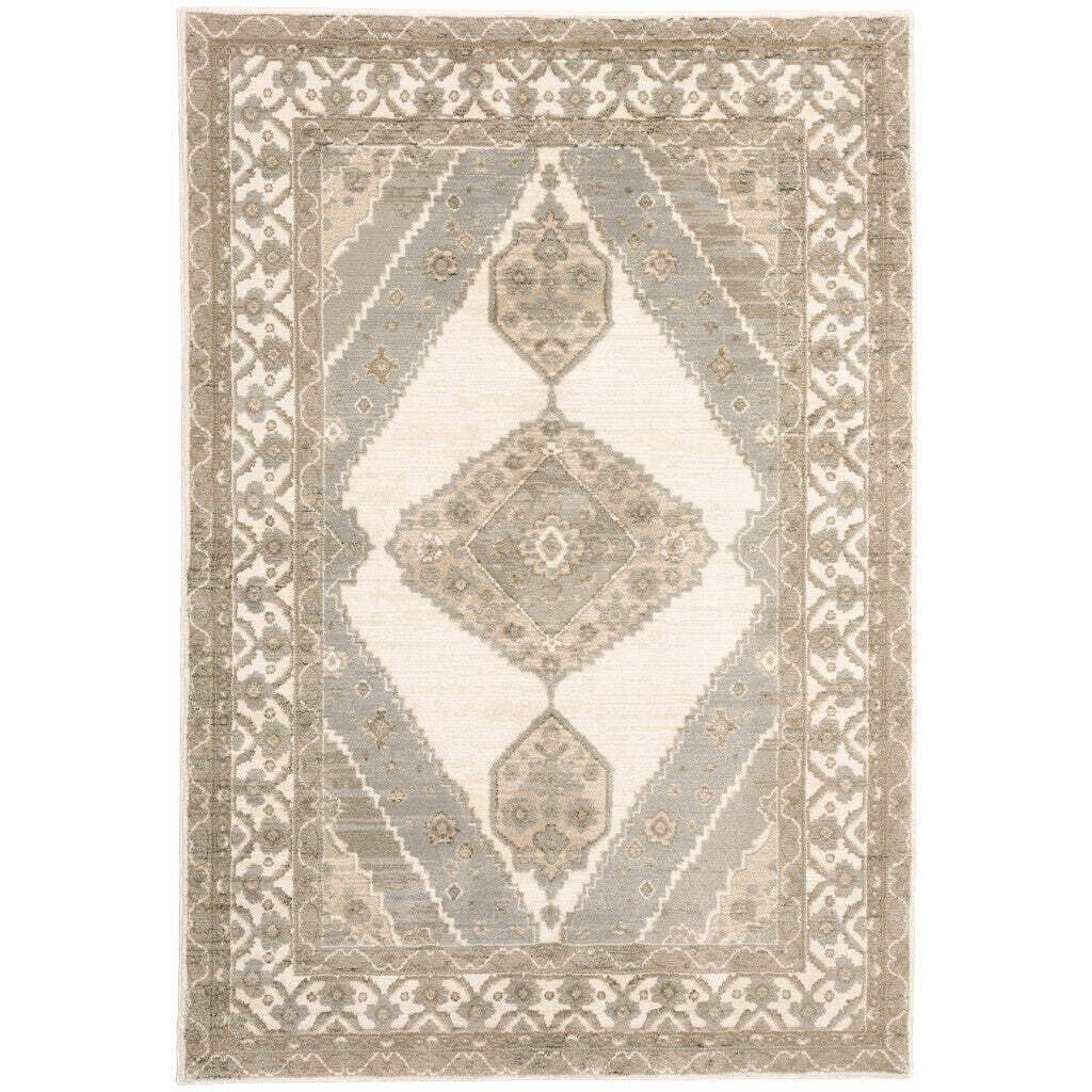 HomeRoots 510119 5 x 7 ft. Beige & Ivory Oriental Power Loom Stain Resistant Rectangle Area Rug