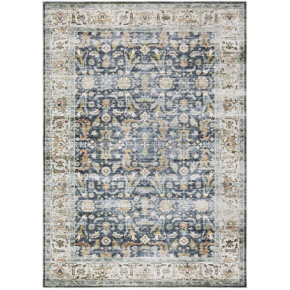 HomeRoots 510383 4 x 6 ft. Blue Gold Rust Ivory & Olive Oriental Printed Stain Resistant Non Skid Rectangle Area Rug