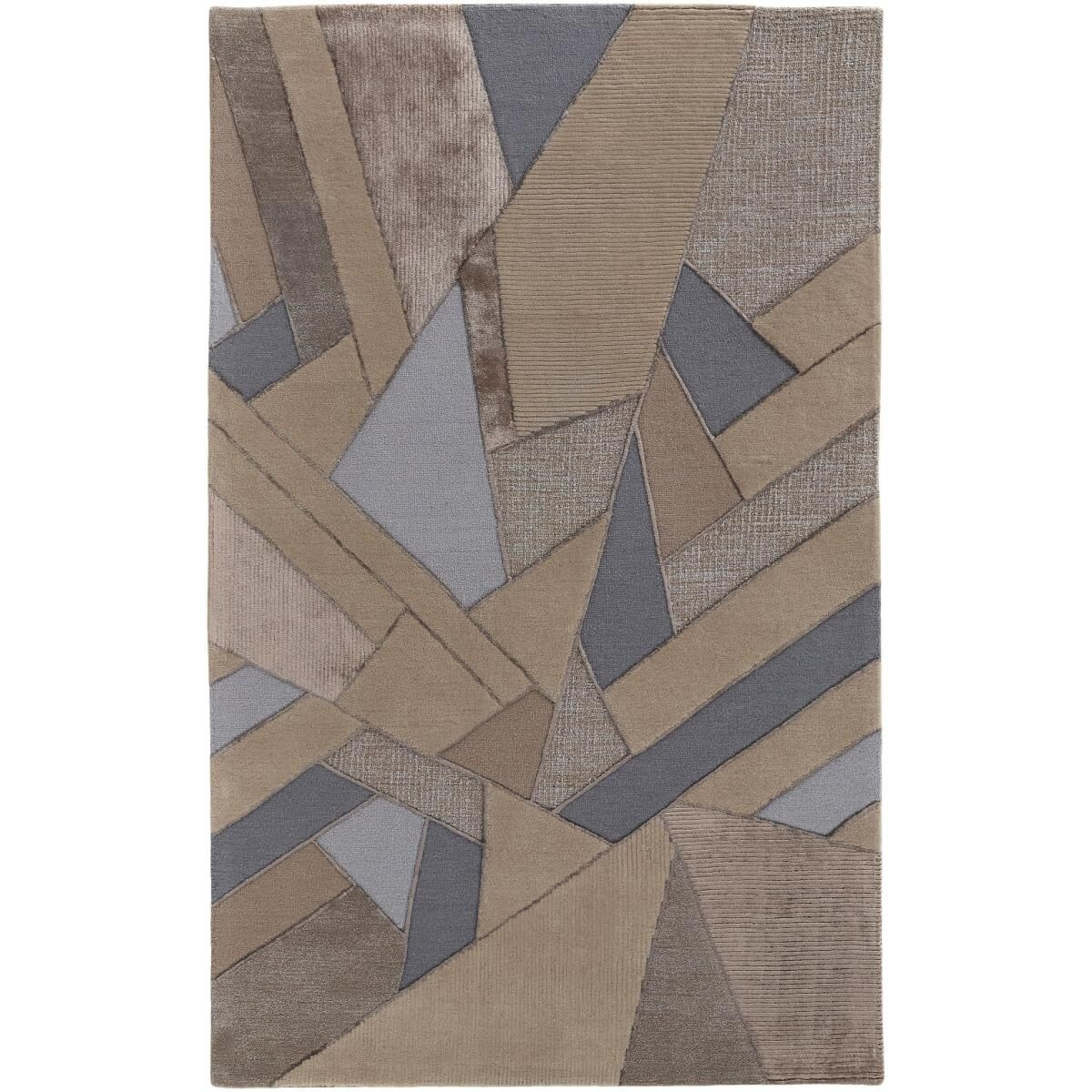 HomeRoots 514601 10 x 14 ft. Tan Brown & Blue Wool Geometric Hand Tufted Handmade Rectangle Area Rug