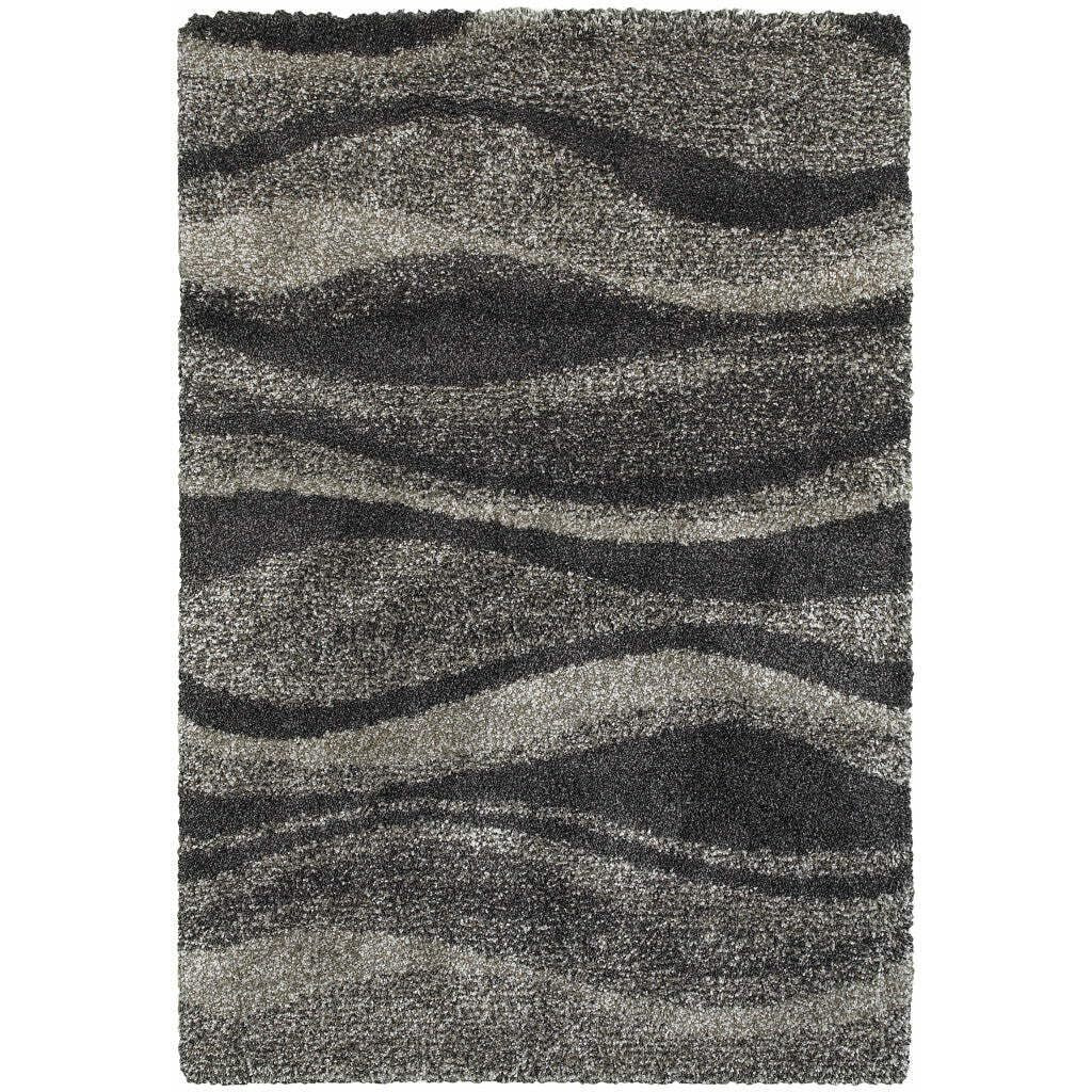 HomeRoots 507869 10 x 13 ft. Abstract Shag Power Loom Stain Resistant Rectangle Area Rug Charcoal Silver & Grey