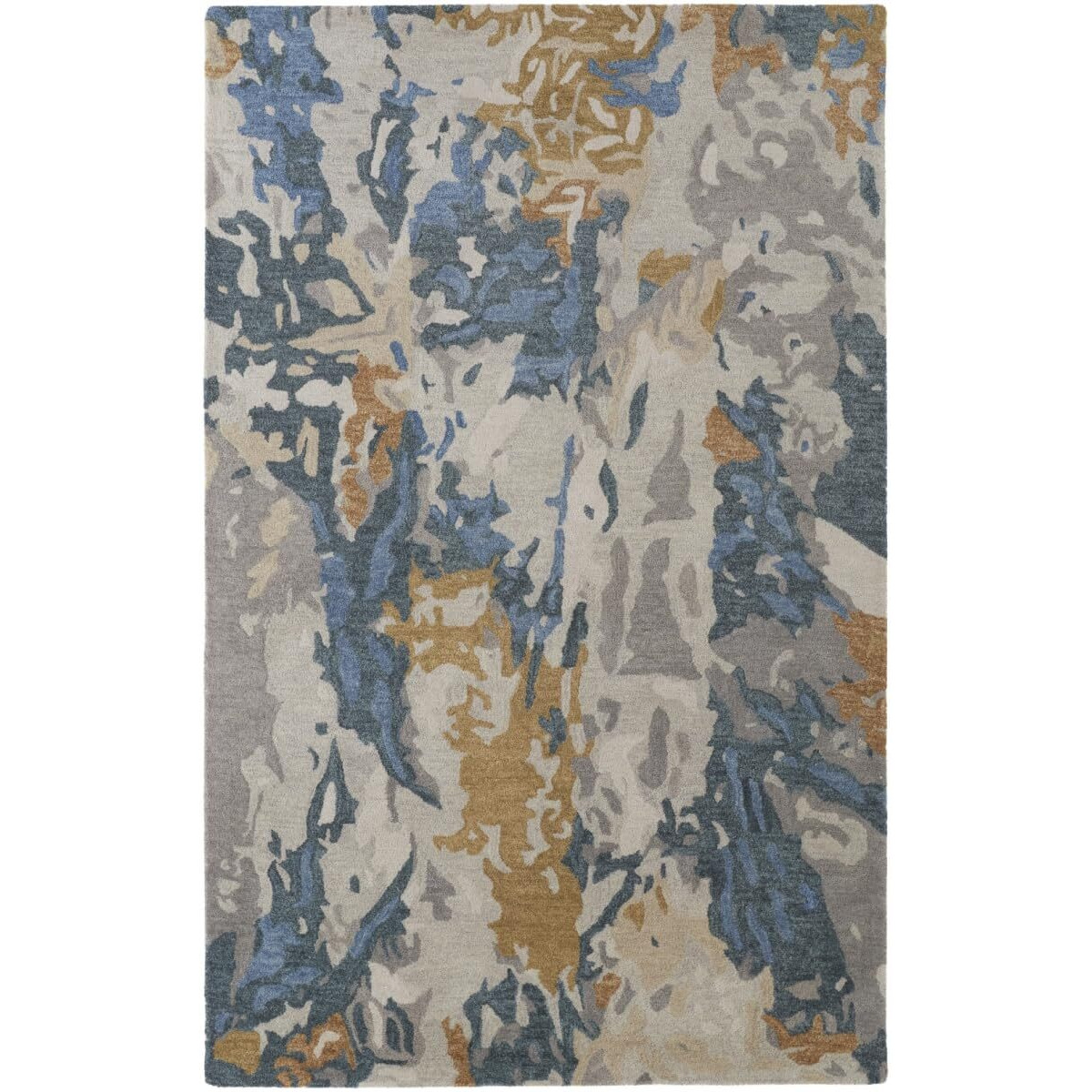 HomeRoots 513633 12 x 15 ft. Gray Blue & Gold Wool Abstract Hand Tufted Handmade Rectangle Area Rug