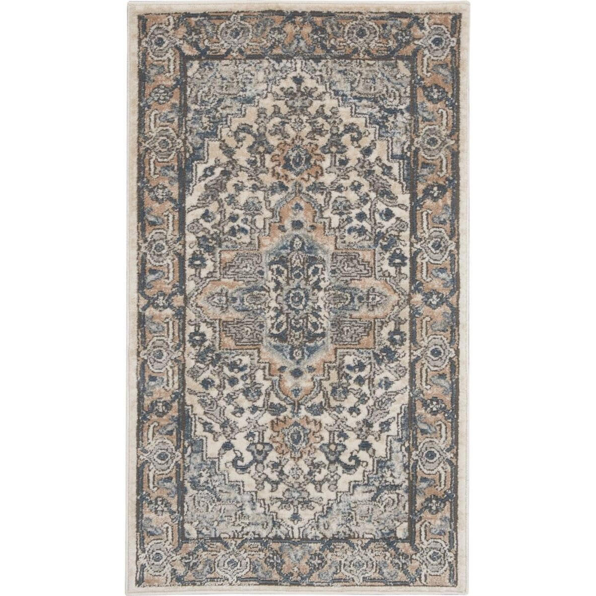 HomeRoots 480253 2 x 4 ft. Ivory & Grey Oriental Non Skid Area Rug