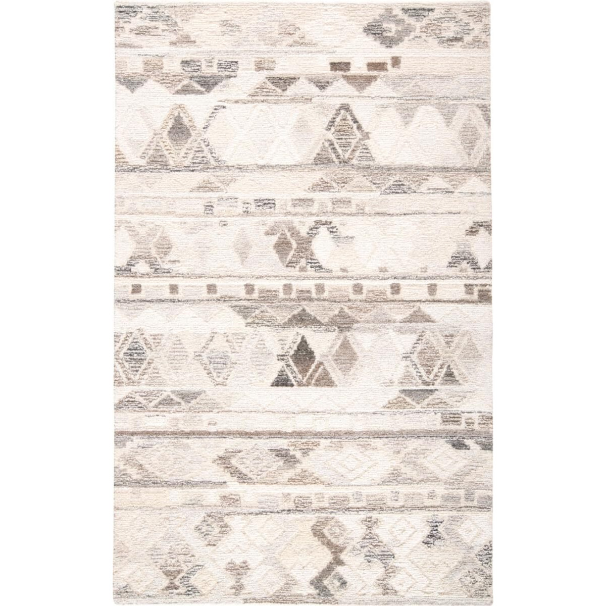 HomeRoots 512031 5 x 8 ft. Wool Abstract Tufted Handmade Rectangle Area Rug Ivory Tan & Gray