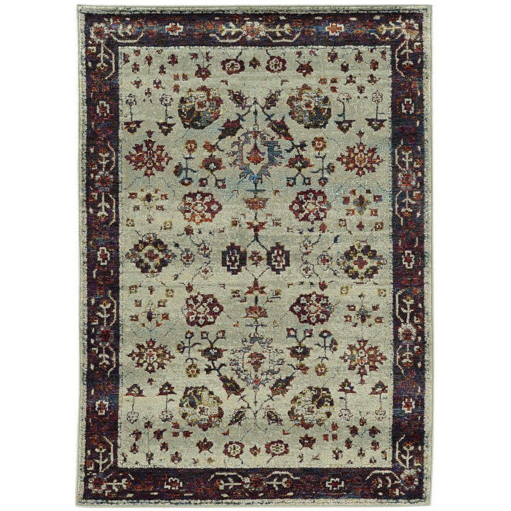 HomeRoots 509964 5 x 7 ft. Stone & Red Oriental Power Loom Stain Resistant Rectangle Area Rug